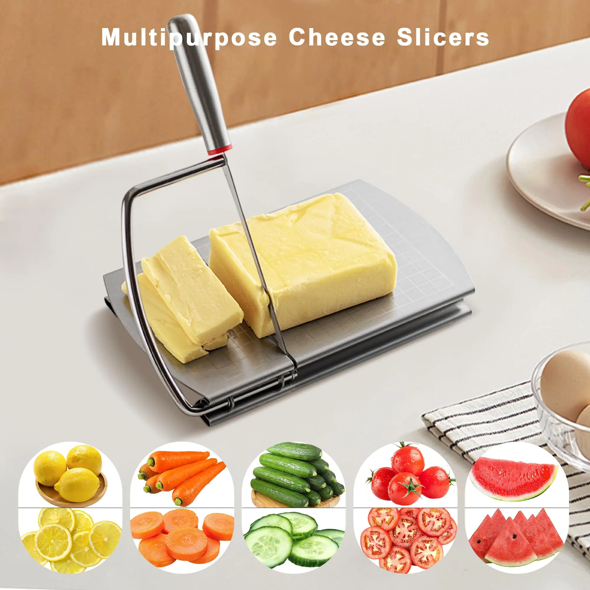 1 Pack Stainless Steel Butter Cutting Board, Handheld Cheese Slicer Board, Vegetable and Sausage Cutter, Multipurpose Kitchen Tool for Cutting Cheese Butter Sausage and Fruits