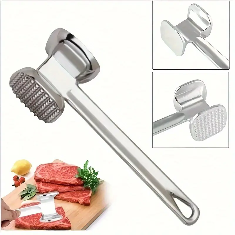 Double-Sided Meat Tenderizer Mallet, Stainless Steel Steak Pounder Tool for BBQ, Grilling & Home Cooking