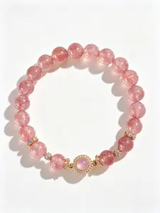 Handmade Original 8mm Transparent Strawberry Quartz Bead Bracelet, Summer Minimalist Fashion, Enhances Atmosphere, Lucky Charm, Commute Jewelry