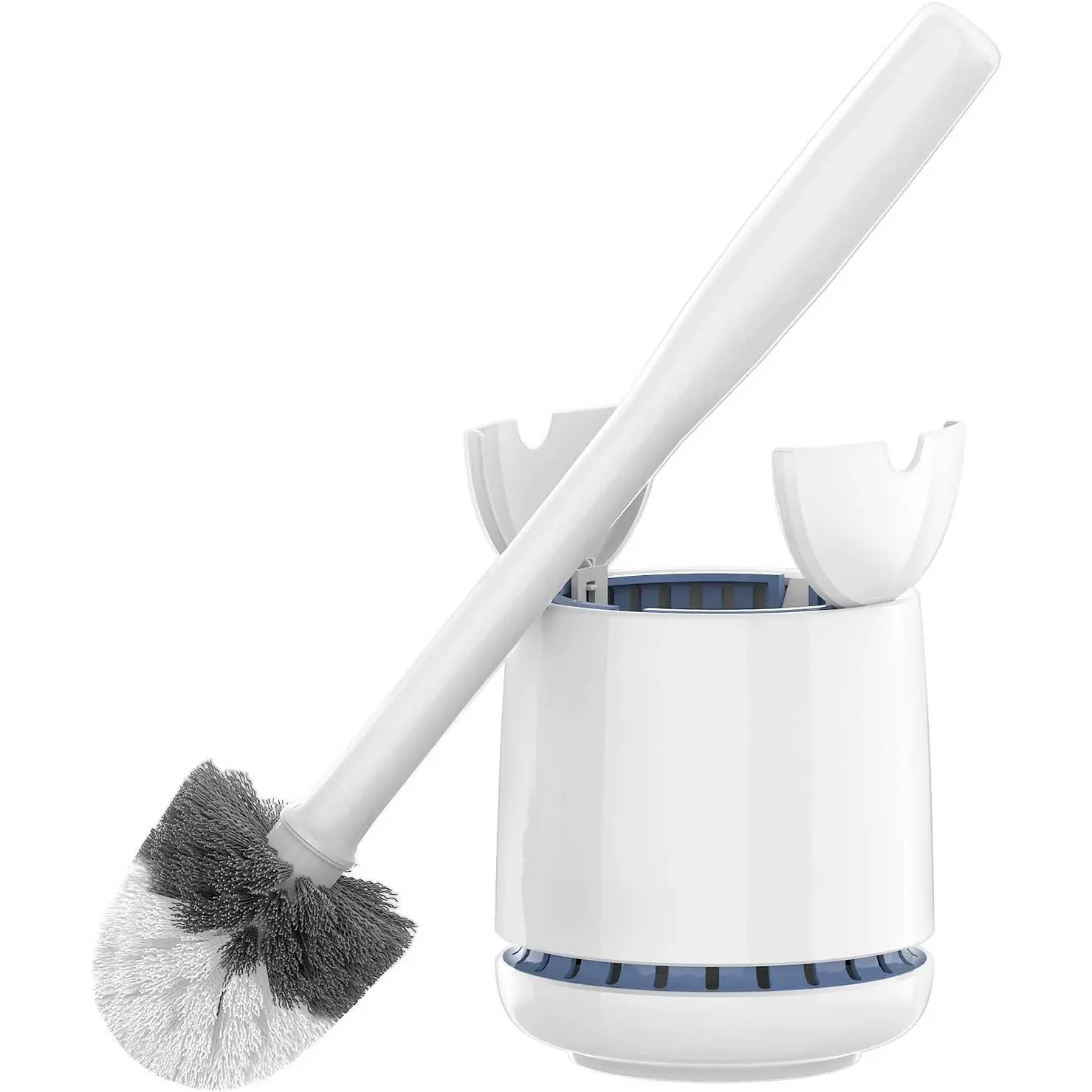 Toilet Bowl Brush and Holder, Sturdy Long Handle, White, 1 Pack |     Automatic lid design, upgraded ventilation, replaceable toilet brush head dries quickly