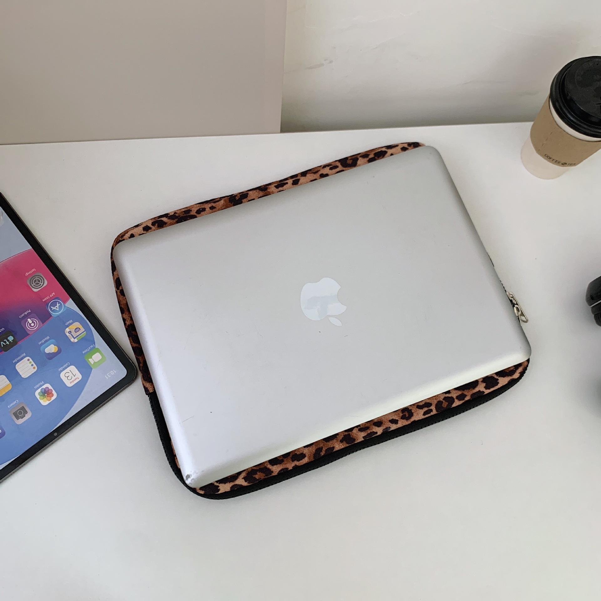 Leopard Print Laptop Sleeve For Ipad Air6 Pro11 Macbook Air13.3 13.6 Pro14 15 Dell Huawei Samsung 15.6 16 Inch Shockproof Bag