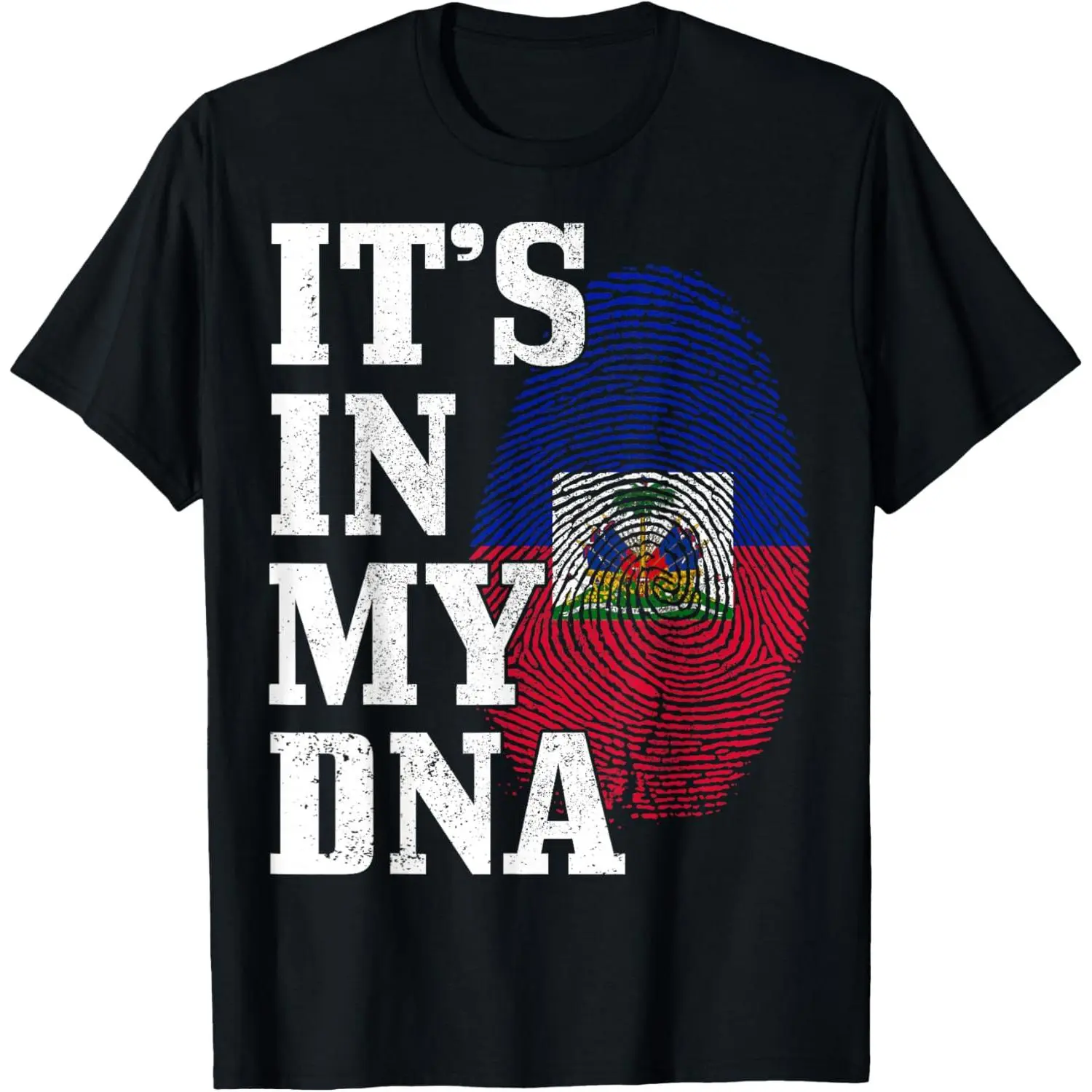 Haitian Flag Pride Cotton Sports Top - "Haiti It's in My DNA Fingerprint" Design, Crew Neck, Relaxed Fit, Affordable Quality, Cold Wash Compatible