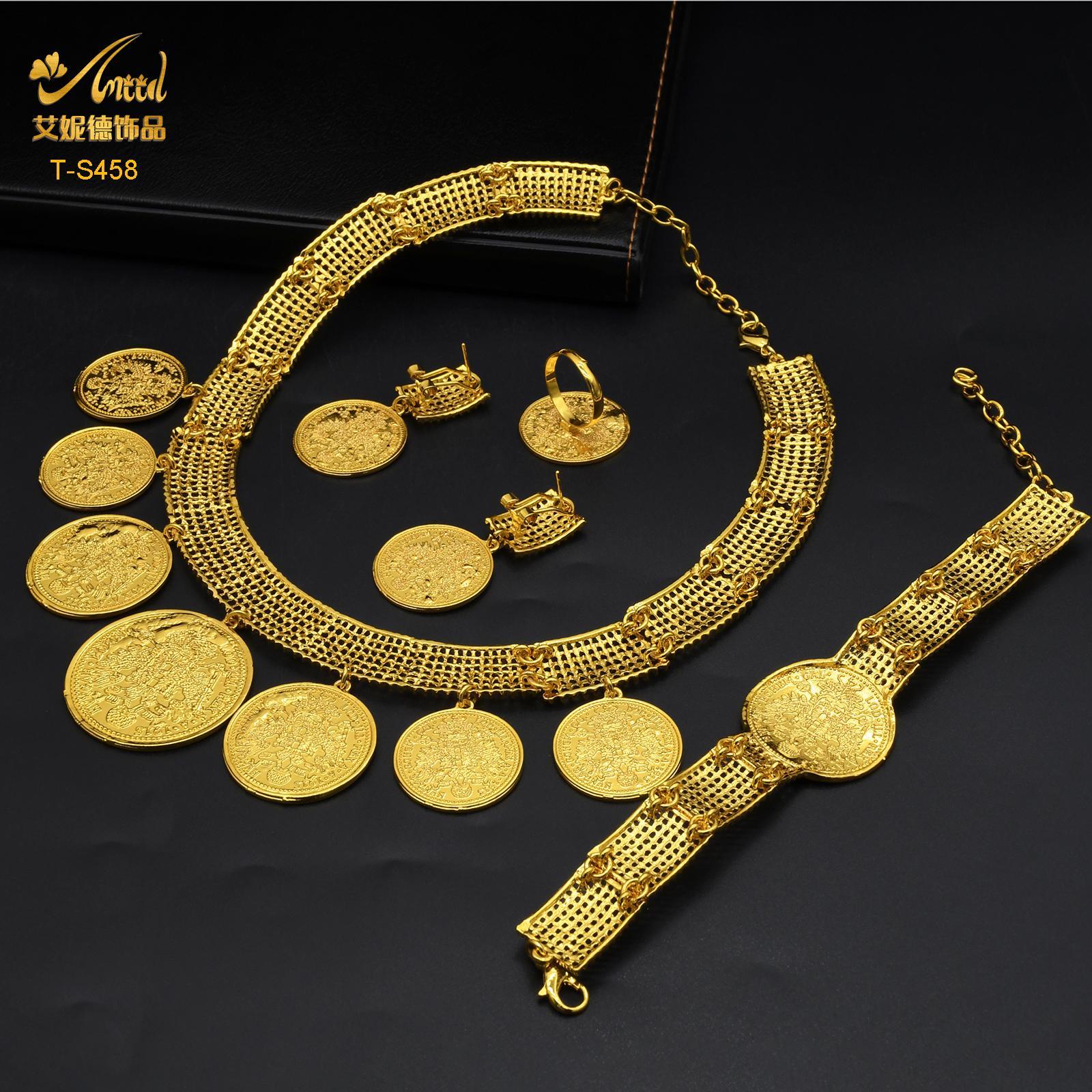 ANIID Ethiopian 24K Gold Color Coins Jewelry Set African Hawaiian Luxury Necklace Bracelet Pendant Set Dubai Wedding Gifts