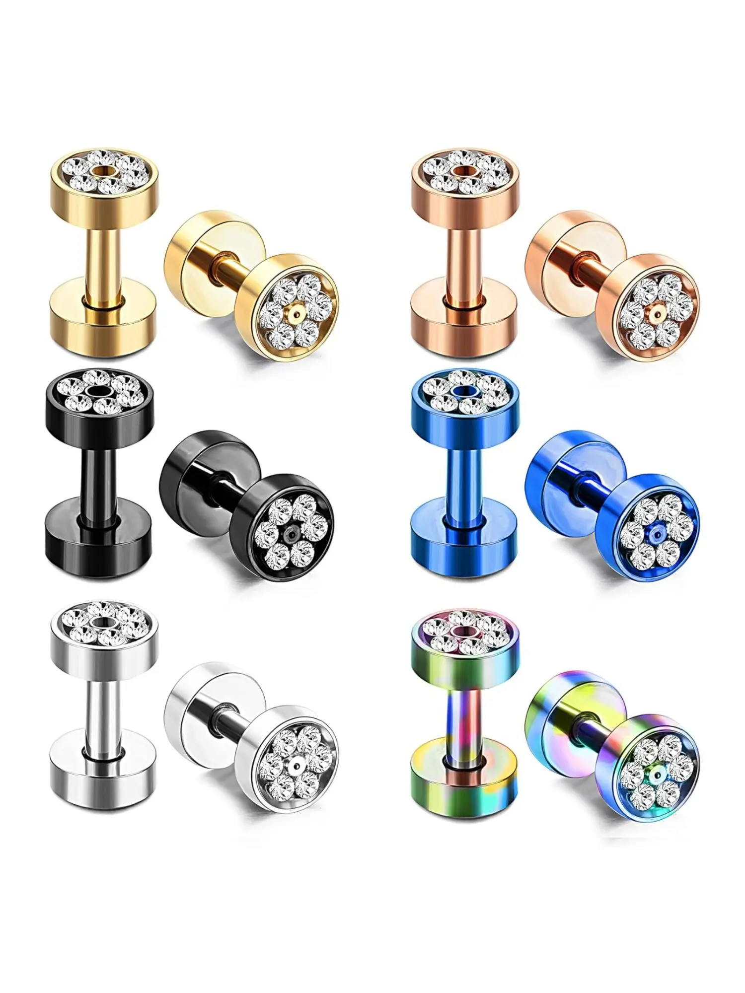 6 Pairs Varied Vibrant 316L Stainless Steel Zirconia Ear Stretcher Gauge Bundle for Men Women Long-Term Stretched Lobe Styling Comprehensive Double Flare Screw Ear Expander Assortment Minimalist Dark Layered Ear Modification Aesthetics