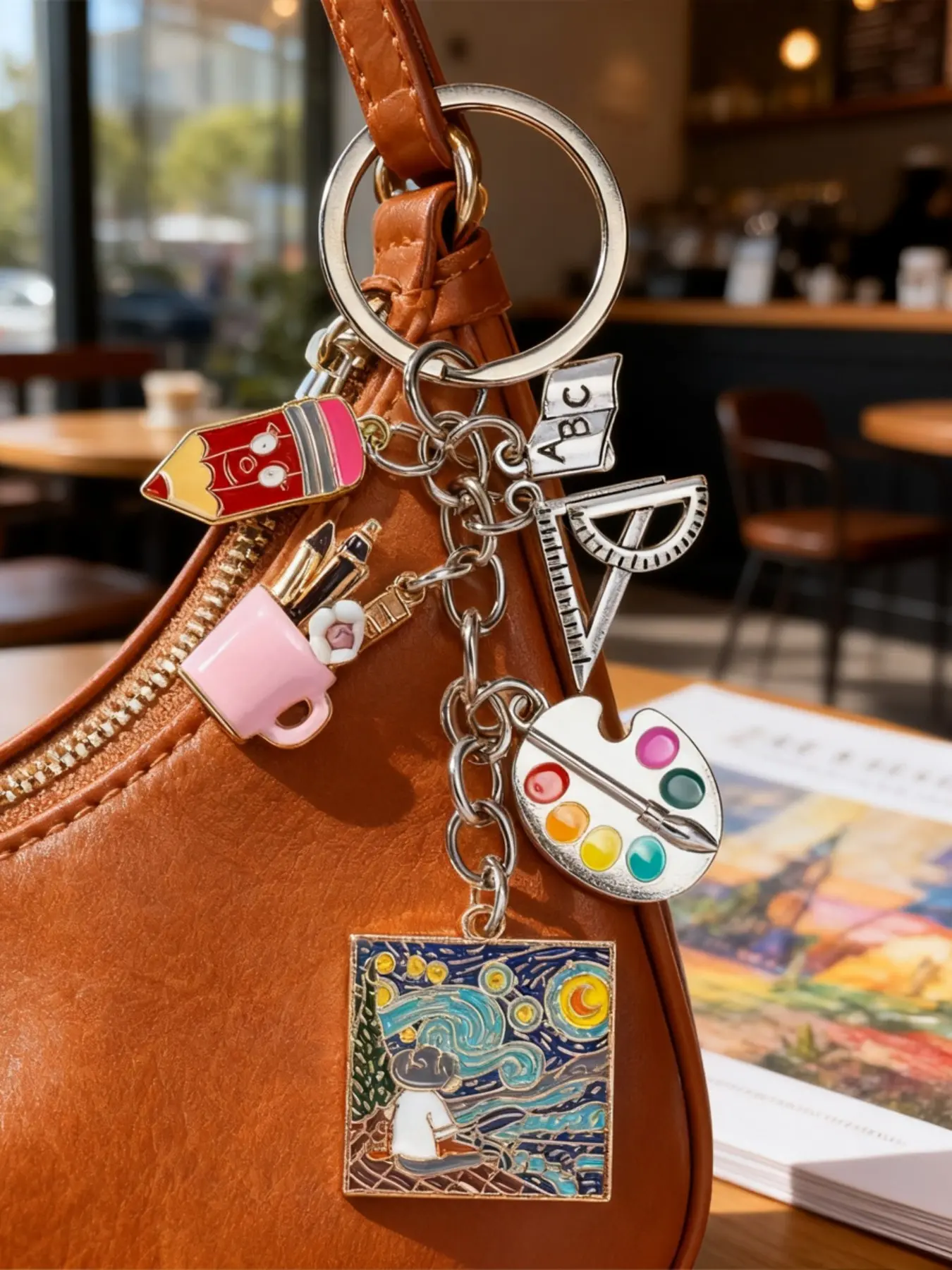 Oil Painting Keychain, Alloy Art Pendant, Mini Canvas Charm, Perfect for Bags, Creative Gift for Artists, Unique Accessory