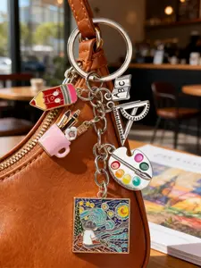 Oil Painting Keychain, Alloy Art Pendant, Mini Canvas Charm, Perfect for Bags, Creative Gift for Artists, Unique Accessory