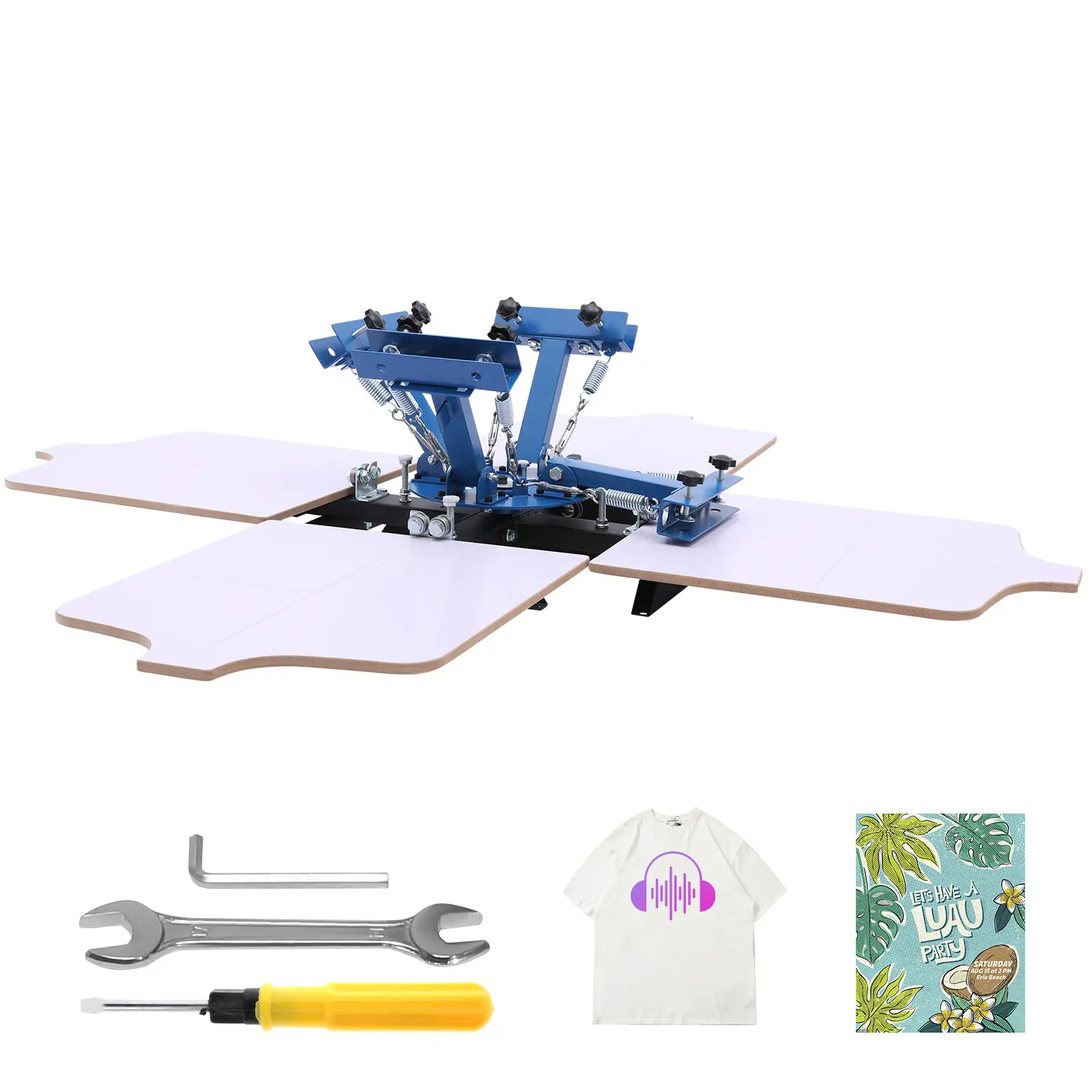 Screen Printing Machine 4 Color 4 Station Silk Screen Printing Press, 21.3 x 17.7 in, 360° Rotatable, Accurate Positioning, Powder-Coated Carbon Steel, for T-shirt DIY, Home and Commercial