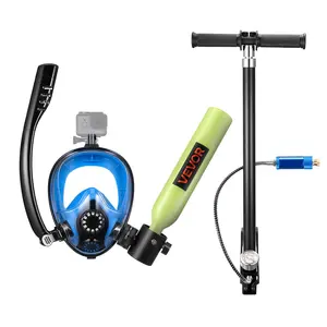 VEVOR 0.5L Mini Scuba Diving Tank with Sub-Mask, Manual Pump & External Explosion-Proof Disc, Reusable Portable Underwater Breathing Cylinder (Up to 10 Mins Dive Time), Emergency Rescue Pony Bottle for Snorkels & Hands-Free Shooting