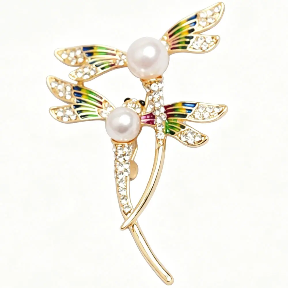 Light Luxurious Artificial Pearl Double Dragonfly Brooch Suitable for Coat and Backpack Accessories