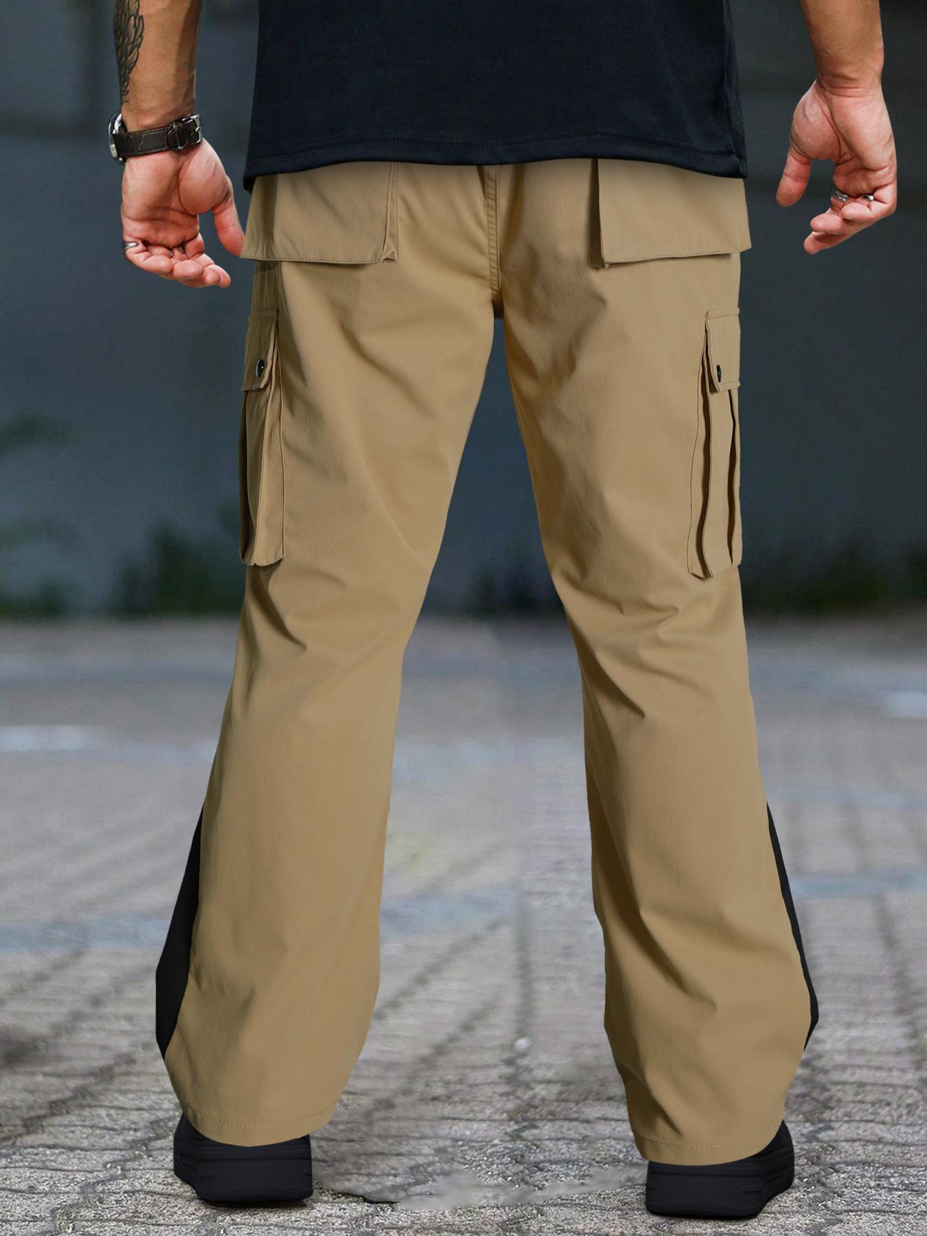 Men's Camo Print Drawstring Waist Cargo Pants, Regular Fit Street Fashion Pocket Split Hem Trousers, Men's Bottoms for All Seasons Daily Wear