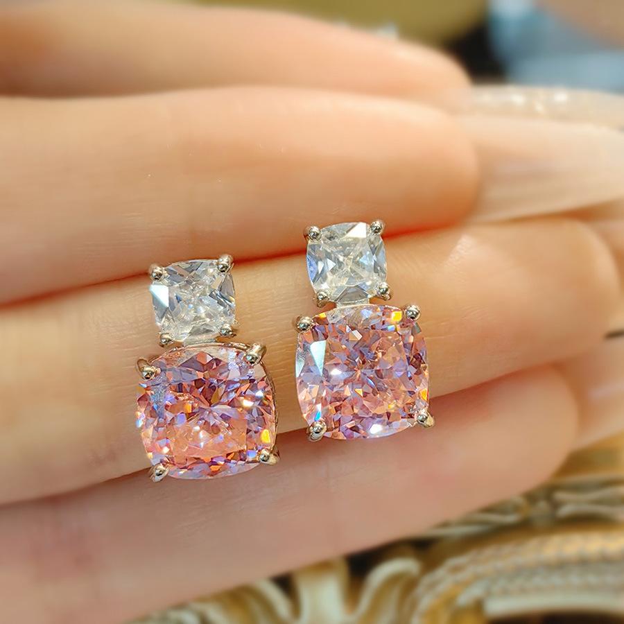 Luxurious, fashionable and versatile pink diamond necklace, purple pendant, high-carbon diamond stud earrings, ice flower-cut ring, colored gemstone set for women