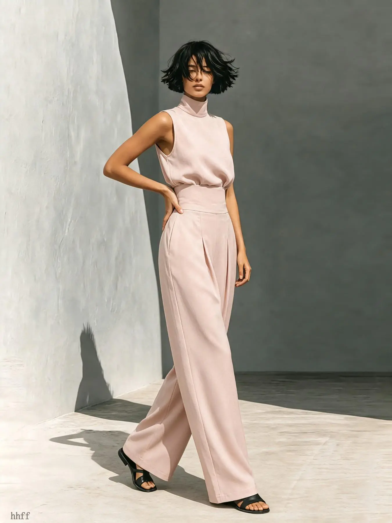 Luxury Home Wear Set, Comfy Sleeveless High Neck High Waist Pants, Elegant Old Money Style, Perfect for Home Office Vacation