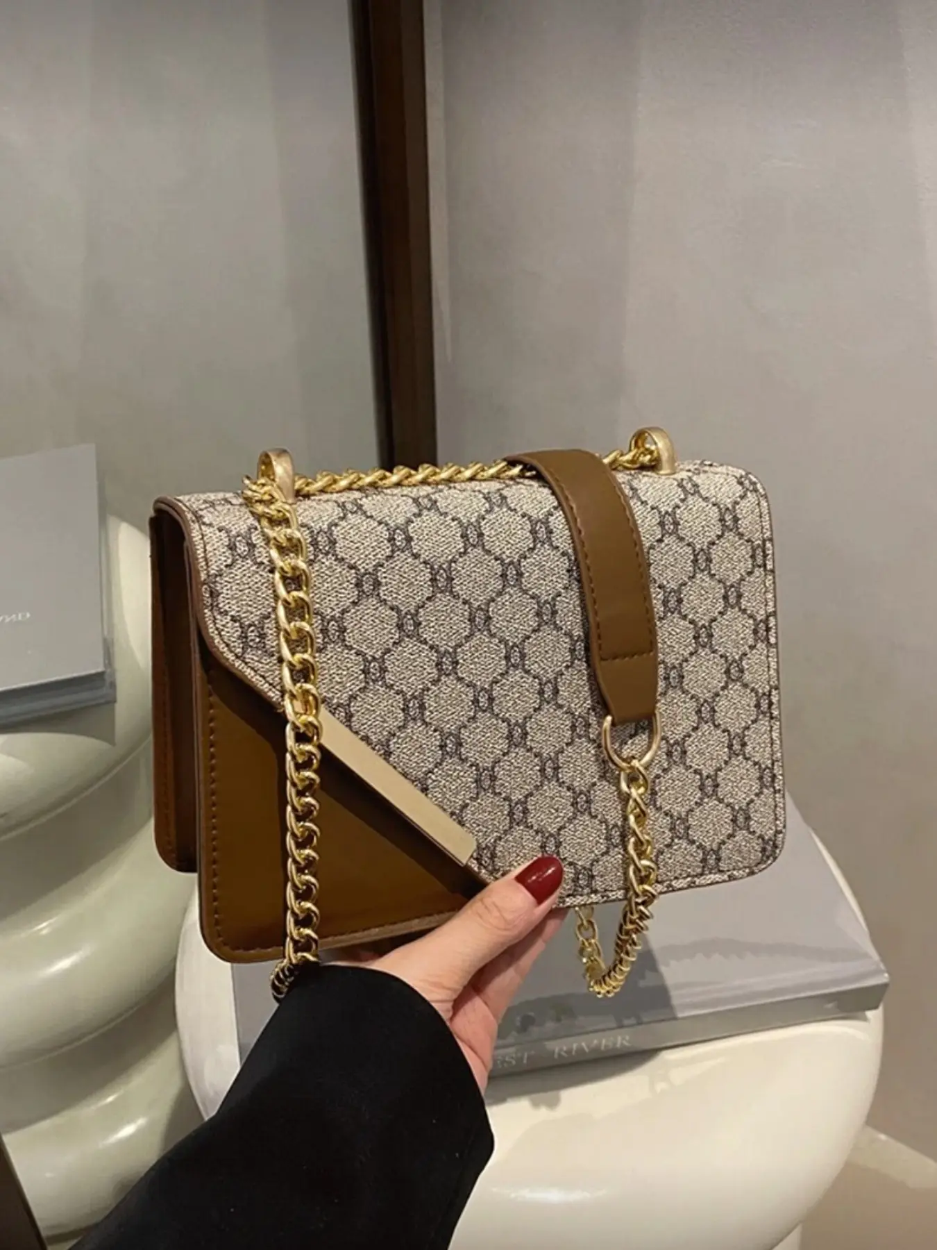 Mini Fashion Plaid Colorblock Stitched Crossbody Bag, Metal Chain Shoulder Bag, Stylish and Trendy Accessory for Everyday Use, Fashion Crossbody Bags