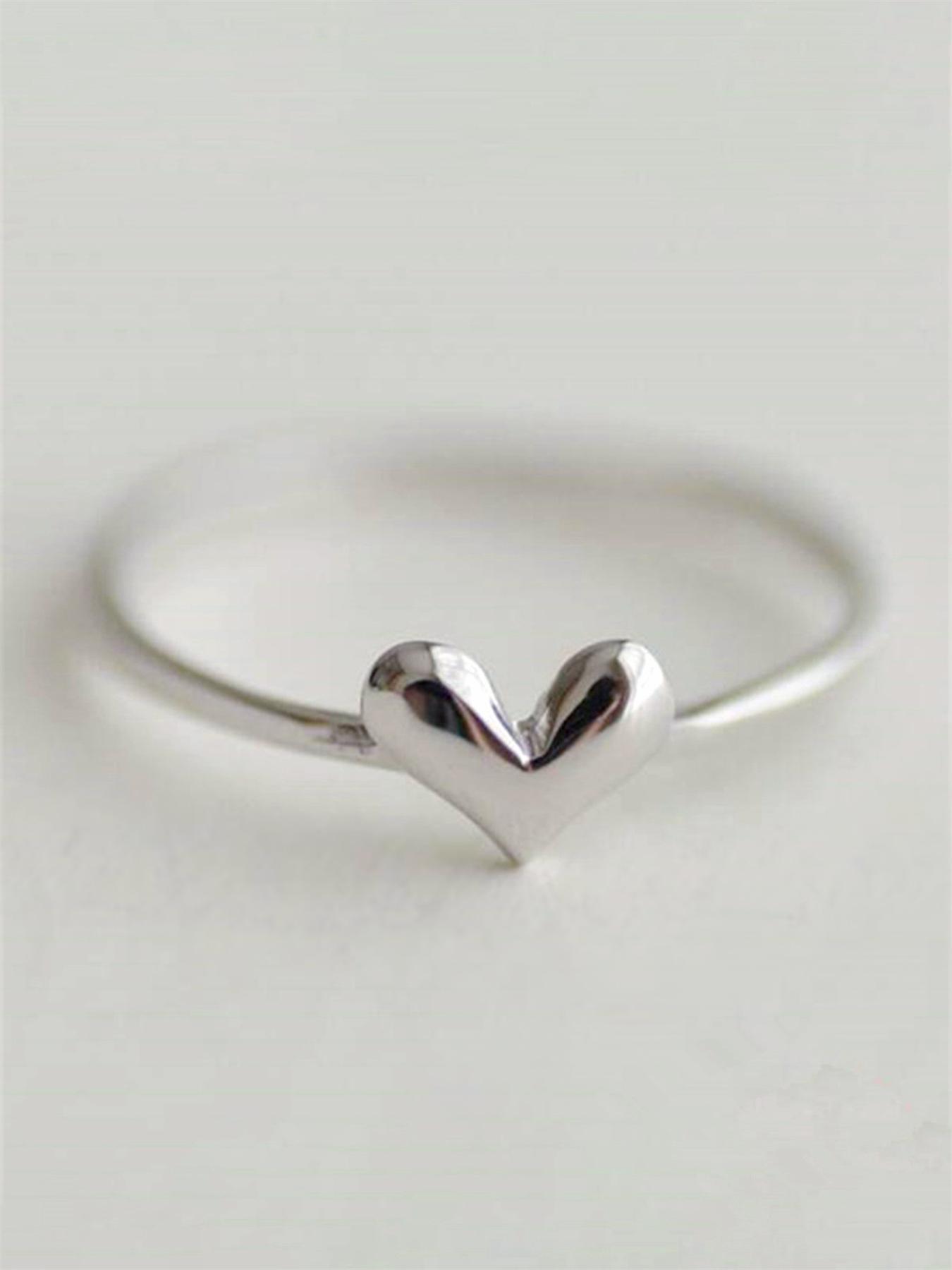 Women's Elegant Heart Design Promise Ring, Exquisite Trendy Minimalist Ring, Fashionable All-match Jewelry for Women for Daily & Party Decoration, Cute Gifts for Her, Heart Signet Ring, Promise Ring Gf