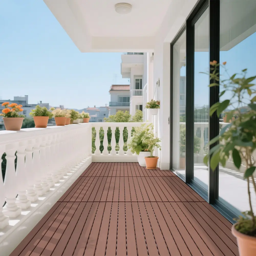 22PCS Brown Outdoor Deck Tiles, Interlocking Patio Flooring Tiles, DIY Snap Together Wood Plastic Composite Decking Mats, Easy Install Waterproof Balcony Flooring, Terrace Tiles for Backyard, Garden, Poolside, Indoor Outdoor Use
