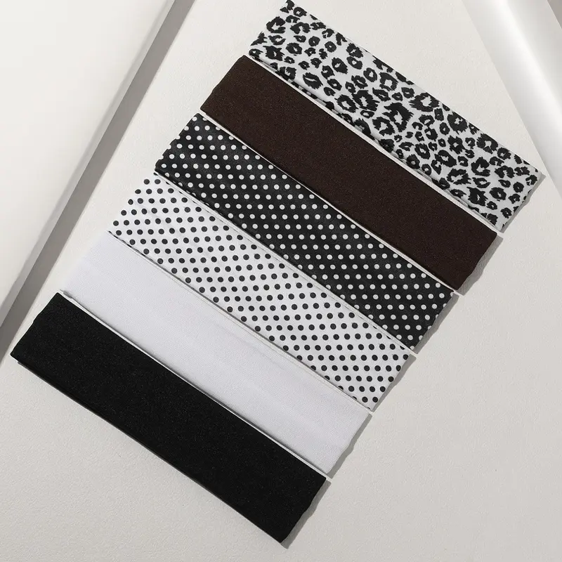 24pcs/6pcs Women's Leopard Print Sporty Hair Bands, Elastic Sweat-Wicking Headbands for Yoga Running Spa, Sports Headbands, Fashion Dot Hair Accessories
