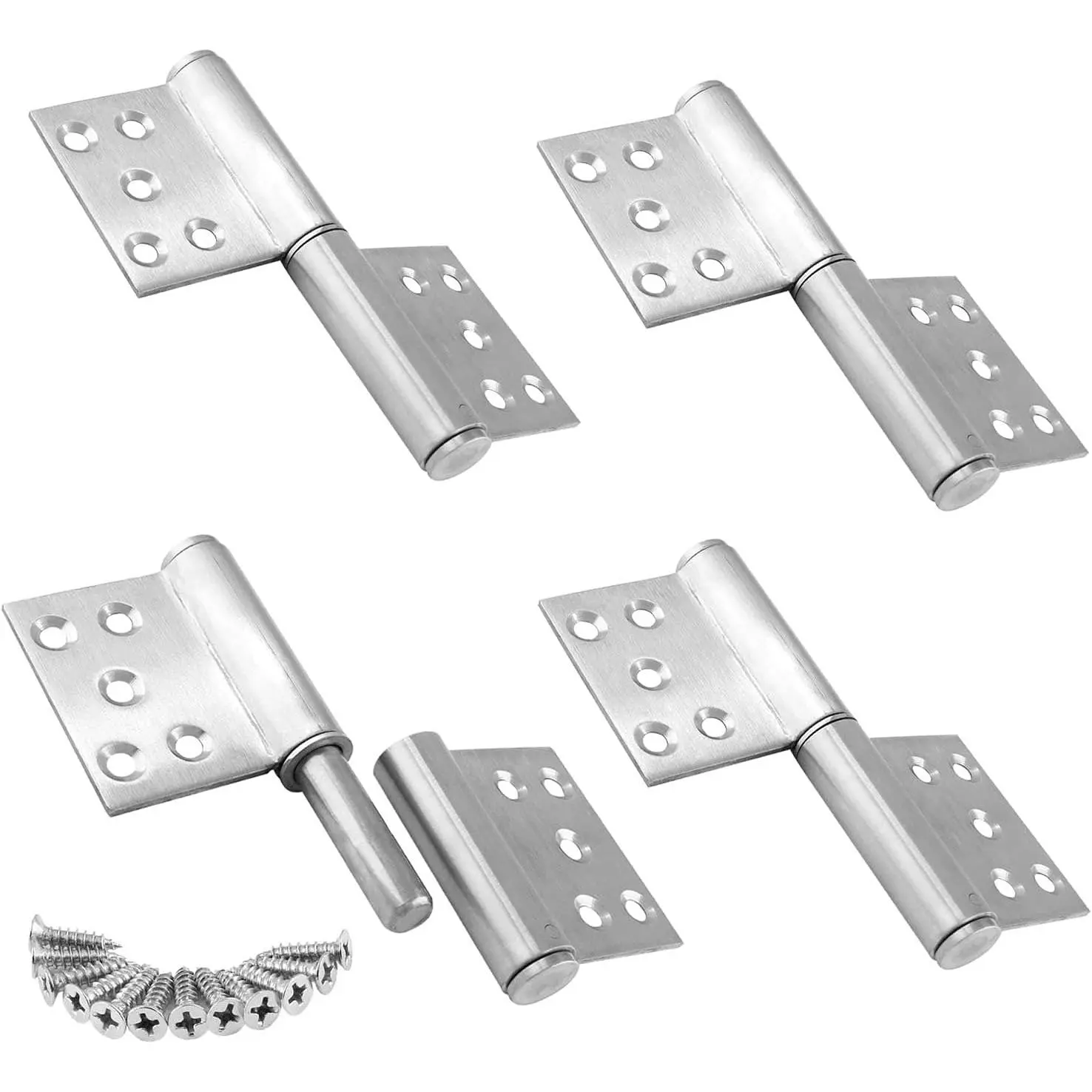 GJANSH 5 Inch Heavy Duty Lift Off Hinges, 304 Stainless Steel Detachable Door Hinge with 10 Mounting Countersunk Holes, Lift Off Hinges for Window Cabinet Door, Set of 4