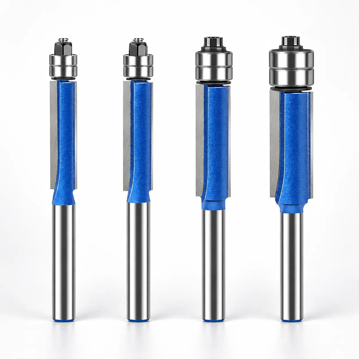4Pcs 1/4 Inch Shank Flush Trim Router Bit Set with Bearings, 1/4", 5/16", 3/8", 1/2" Straight Pattern Router Bits for Woodworking