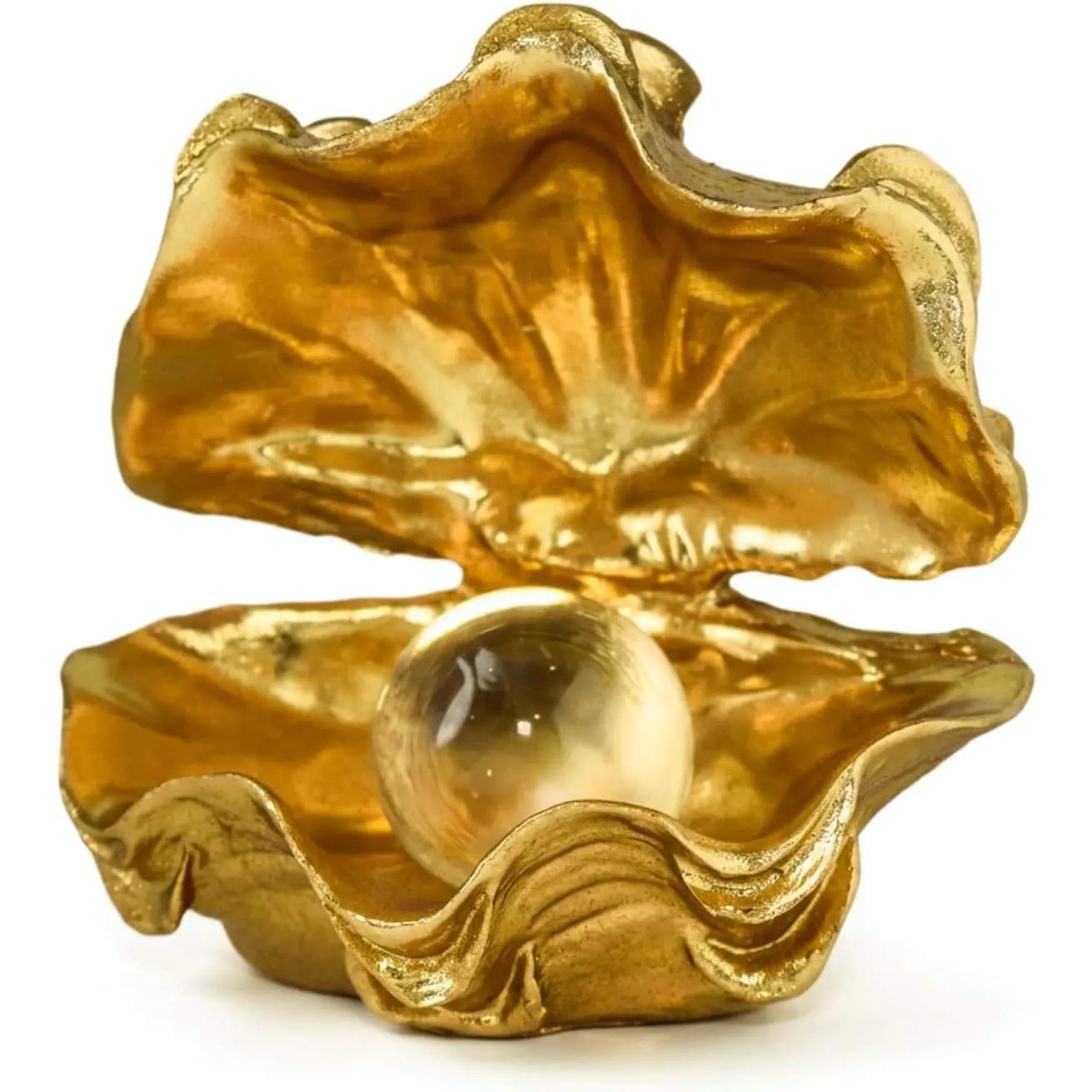 Pearl Oyster Statues Home Decor Accent Gold Decorations| Coastal Resin Gold Decor Figurine, Seashell Decor for Gold Desk Accessories, Bathroom Decorations, Dressing Table Shelf Decor
