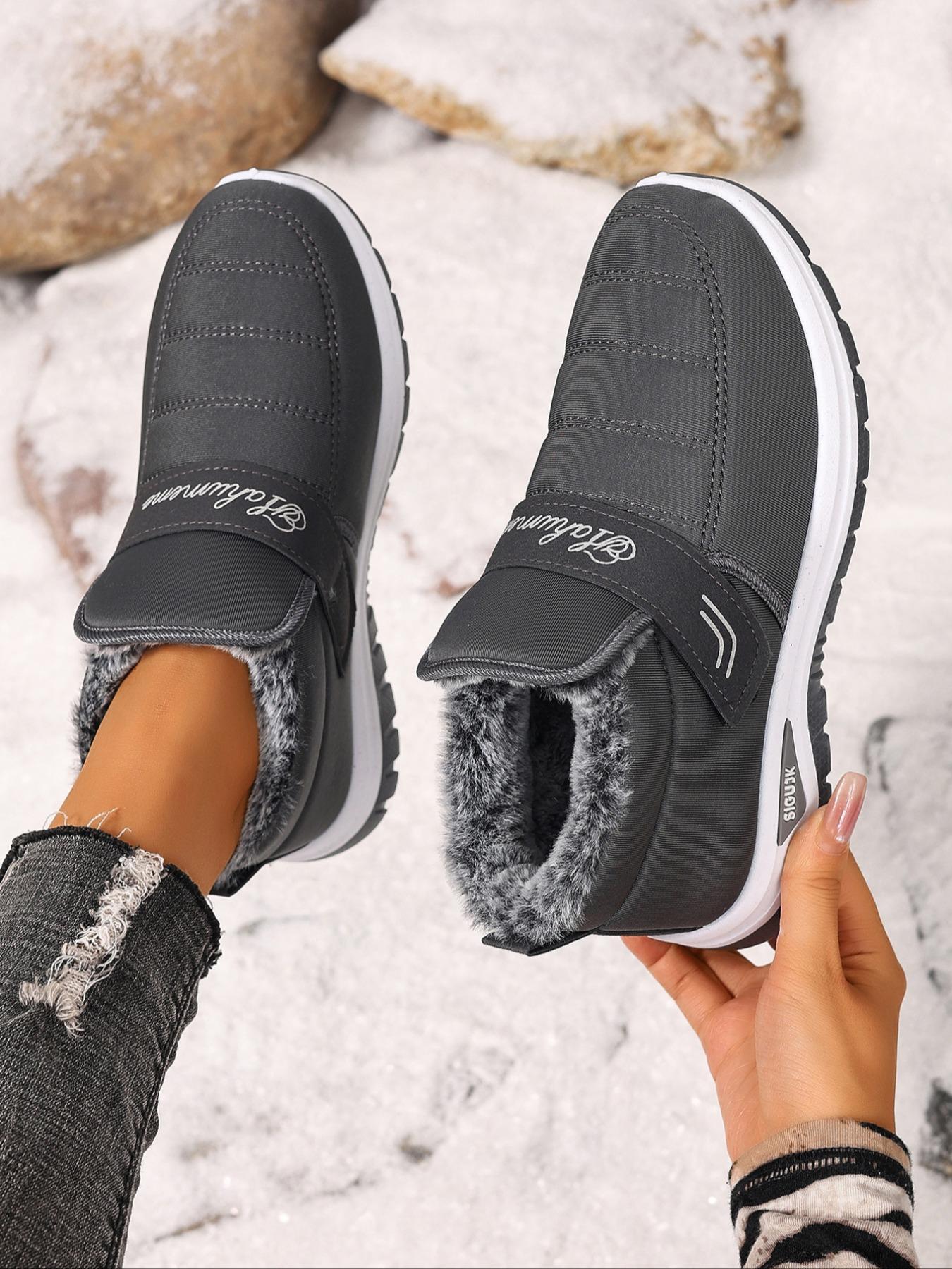 Women's Winter Snow Boots, Casual Warm Boots, Arctic Warmth Anti-Slip Thick PVC Sole, Fleece Lined Slip-On Outdoor Hiking Shoes, Round Toe Design