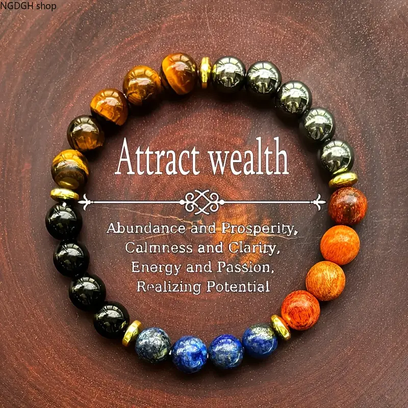 Unisex Tiger Eye Beaded Stretch Bracelet - Adjustable Natural Crystal Beads Jewelry with Black, Blue Multi-Stones, Adult-Friendly Daily Casual Wrist Wear for Sports Enthusiasts