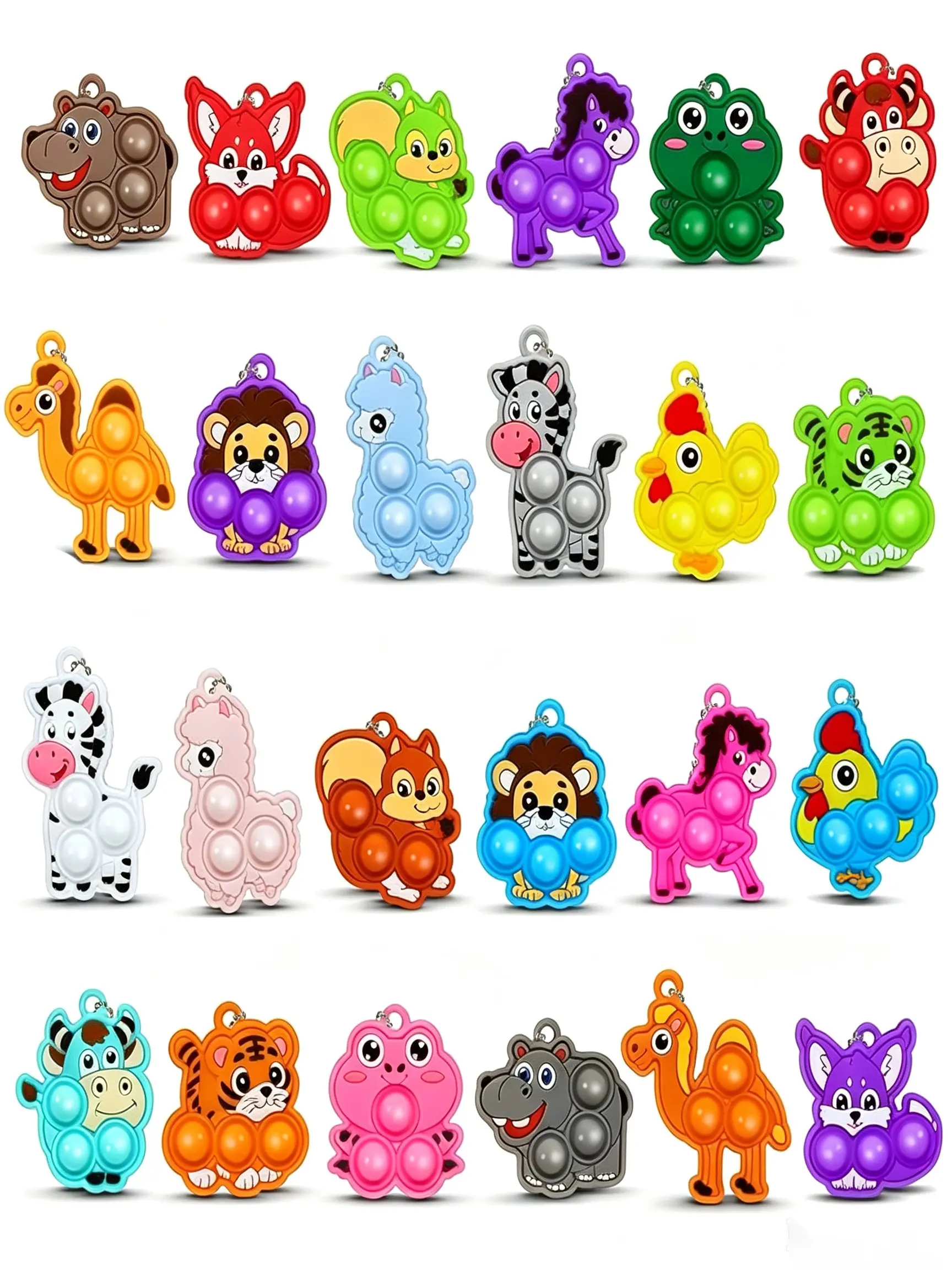 12 Styles Per Pack Animal Pop It Keychain Cute Bulk, Kids Birthday & Party Favors, Goodie Bag Stuffers, Stocking Stuffers, Classroom Prizes, Treasure Box Toys, Sensory Fidget Toys