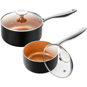 2 Quart + 3 Quart Saucepan Set with Lid, Ultra Nonstick Coppper Sauce Pan with Lid, Small Pot with Lid, Ceramic Nonstick Saucepan Set, Small Sauce Pot, Copper Pot, Ceramic Sauce Pan Set