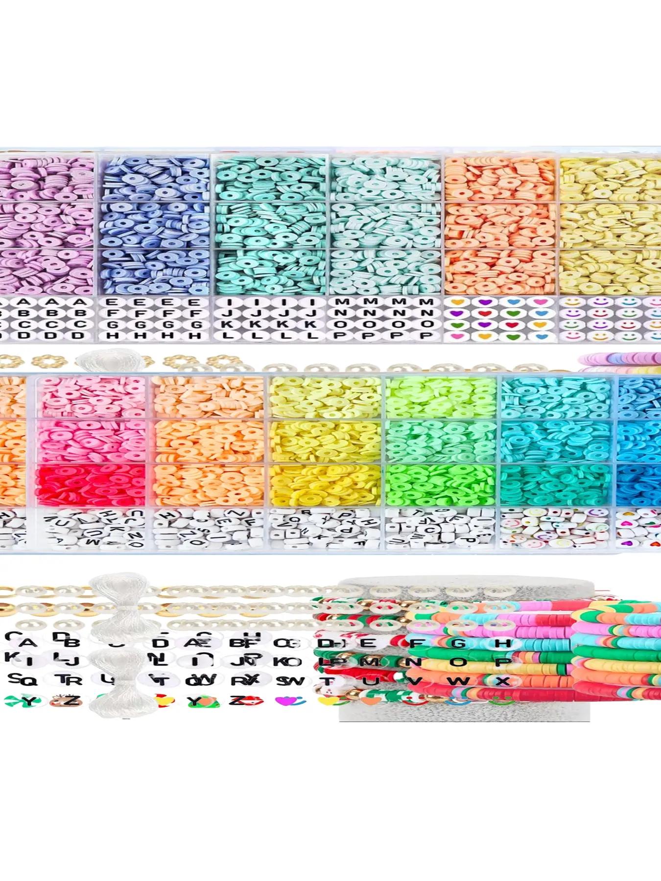 Random Color Clay Beads Bracelet Making Kit, Valentine's Day Gift, Cute Colorful Beads & Letter Beads & Heart Beads & Elastic Thread, Diy Jewelry Making for Bracelet & Necklace