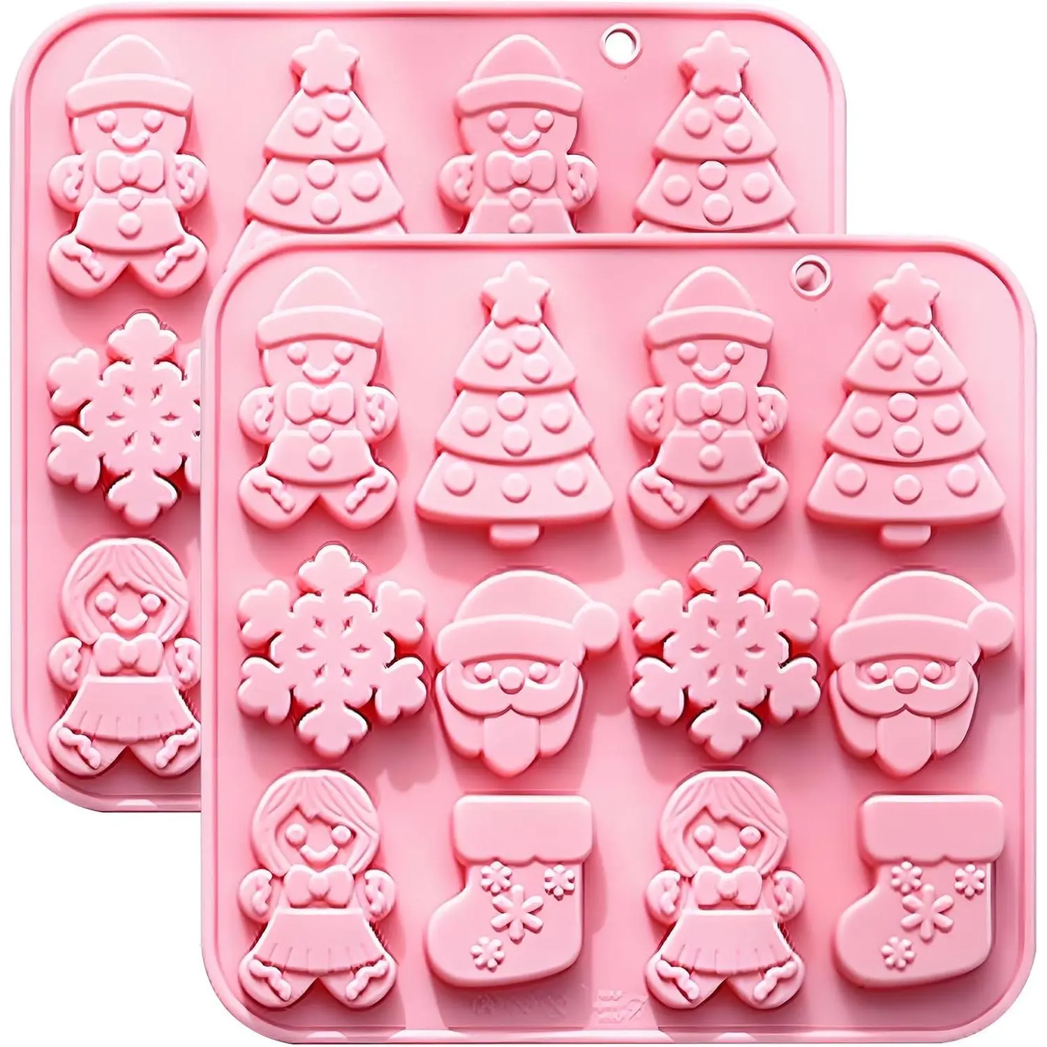 Christmas  Candy Molds, 12-Cavity, , Set of 2 | Santa & Snowflake Shapes, 6.42x6.22 in Each, Easy to Clean,  & Jelly Use,  Baking Mold