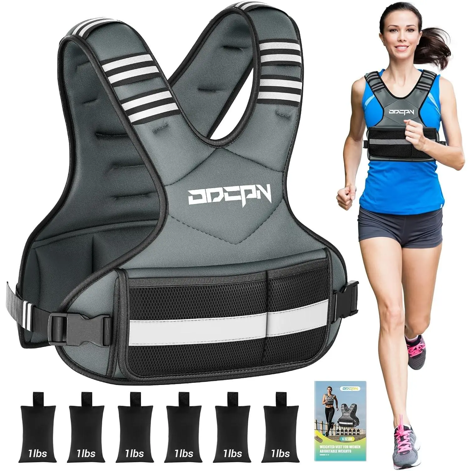 Women's Athletic Vest - 6-12 Lbs Adjustable Weighted Vest with Weight Adjuster, Plus-Size Pocket, Ironsand Weights, Reflective Strip for Walking, Strength Training