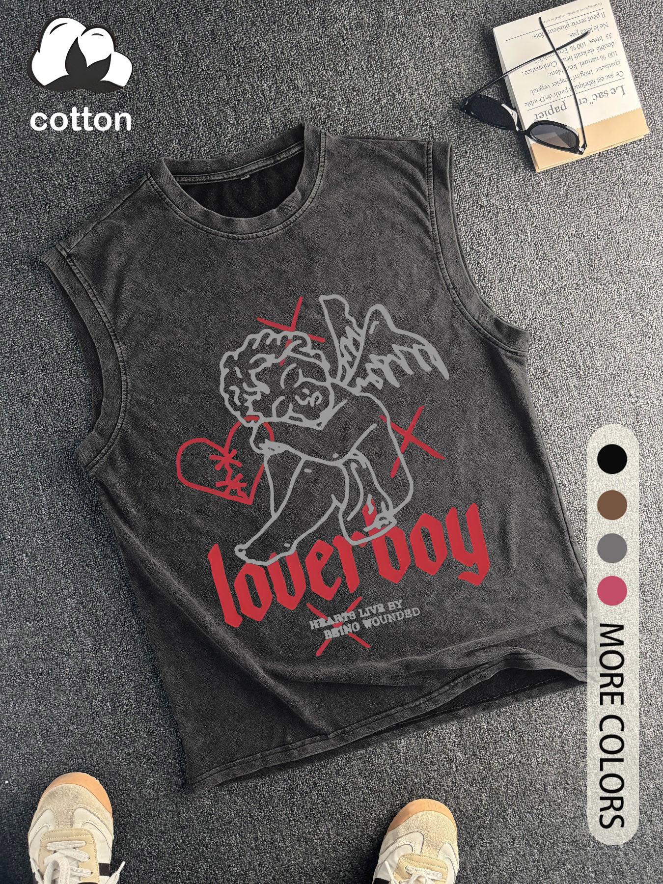 Cotton Retro Distressed Men's Sleeveless Round Neck Fashion Top, Casual Summer Wear, Fitted Design for Stylish Look