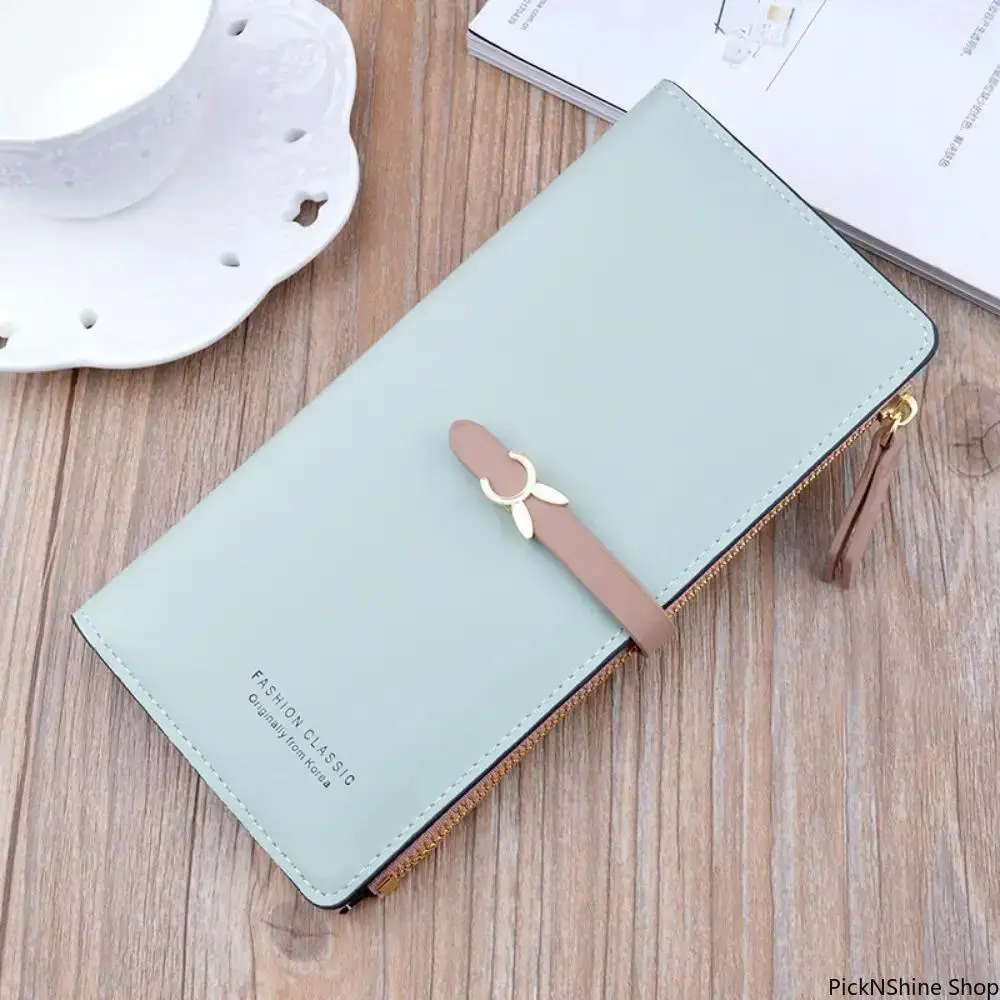 Women's Large 2-Tone Soft Synthetic Long Rectangle Wallet - Fashionable, Casual Trendy, Elegant Minimalist Clutch with Bunny Buckle, Multi-Slot Organizer for Daily Decluttering
