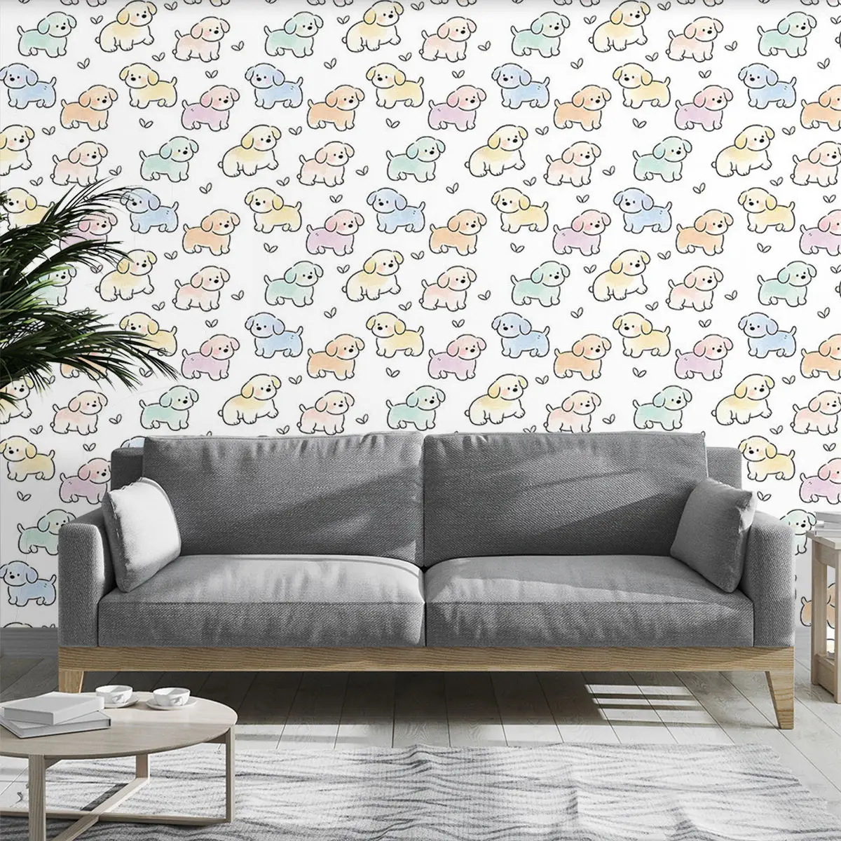 1 piece cartoon puppy pattern cycling wallpaper for home use, suitable for living rooms, bedrooms, foyers, cafes, and guesthouses as wall decorations
