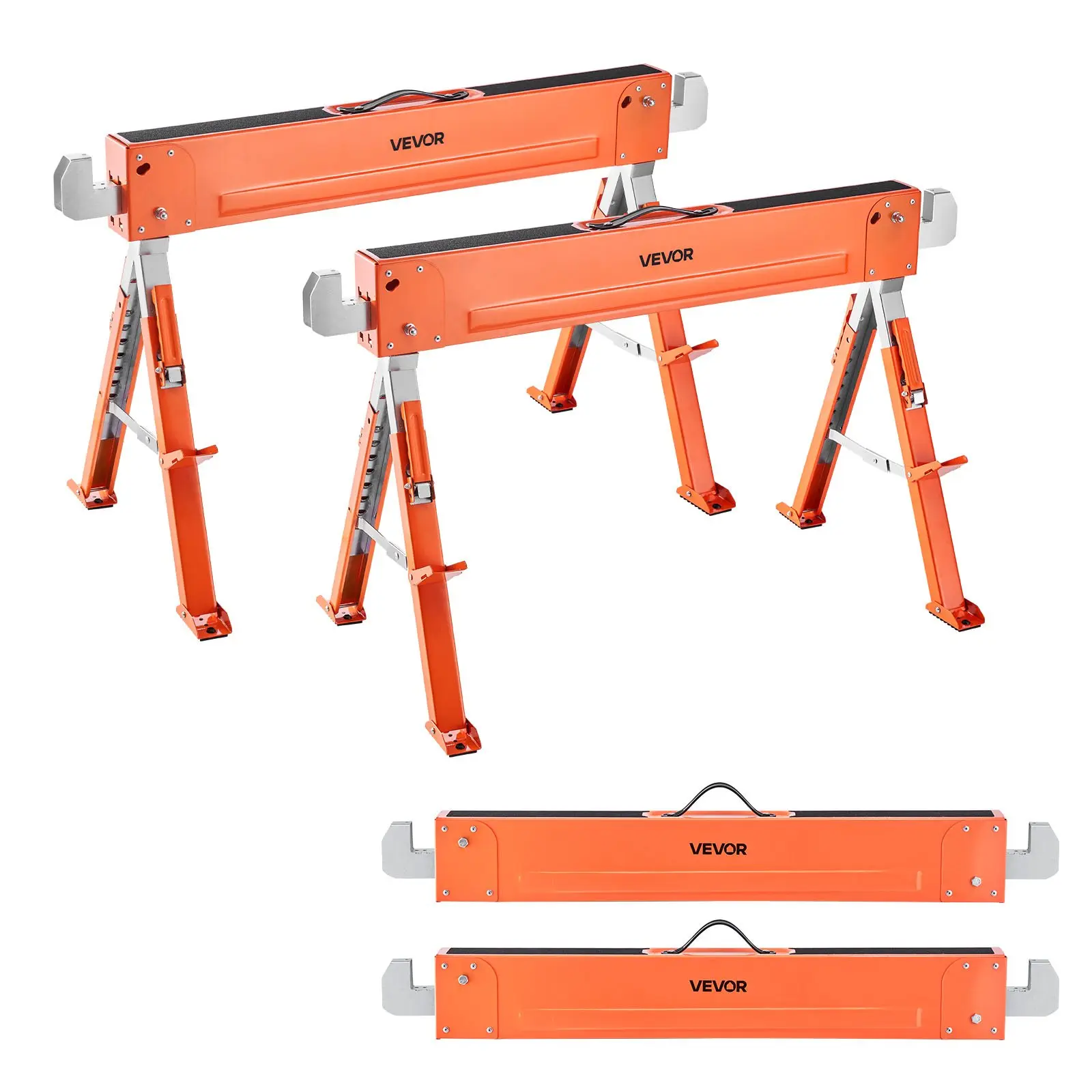 【DealsForYouDays】VEVOR Saw Horses, 2 Pack Folding Work Horses, 1800 lbs Load Capacity Sawhorse with Heavy Duty Legs, Adjustable Height Saw Horse with Non-Slip Foot Pads, for Woodworking, Carpenters & Contractors