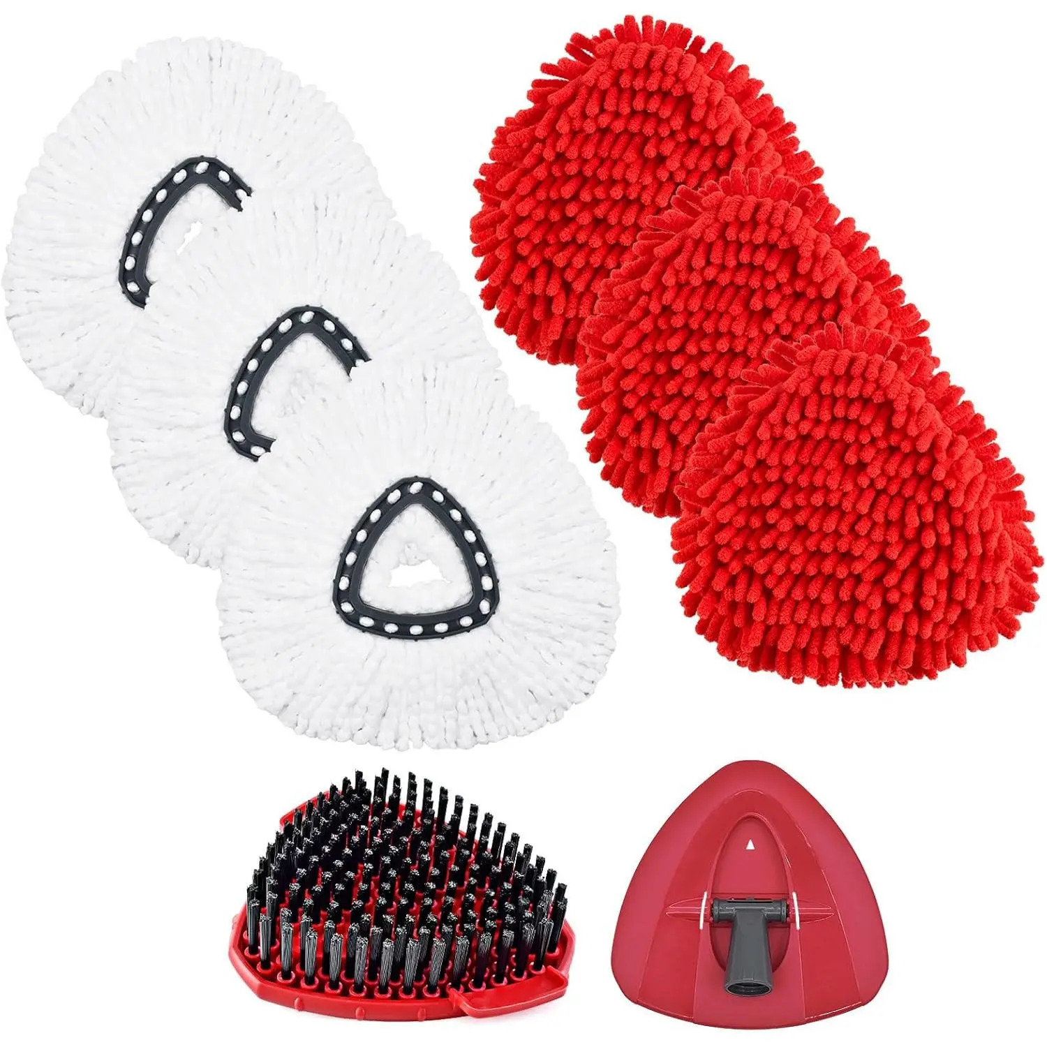 O-Cedar EasyWring Mop Replacement Heads Refill Kit - 7-Piece Cleaning Tools for Floor Mopping, Includes 3 Microfiber Refills, 3 Chenille Pads, 1 Scrubber, 1 Spin Base, 7 Pieces