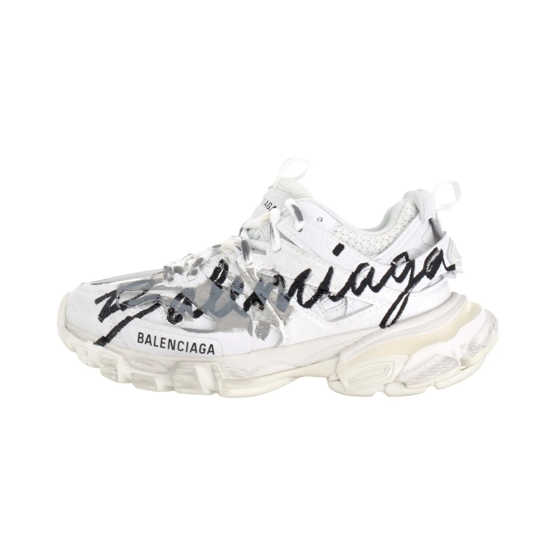 Women's Balenciaga Track Signature Round Toe Print Low-Top Casual Footwear - White Trainer, Maison Mihara Verifiable with Credentials for Global Authentication