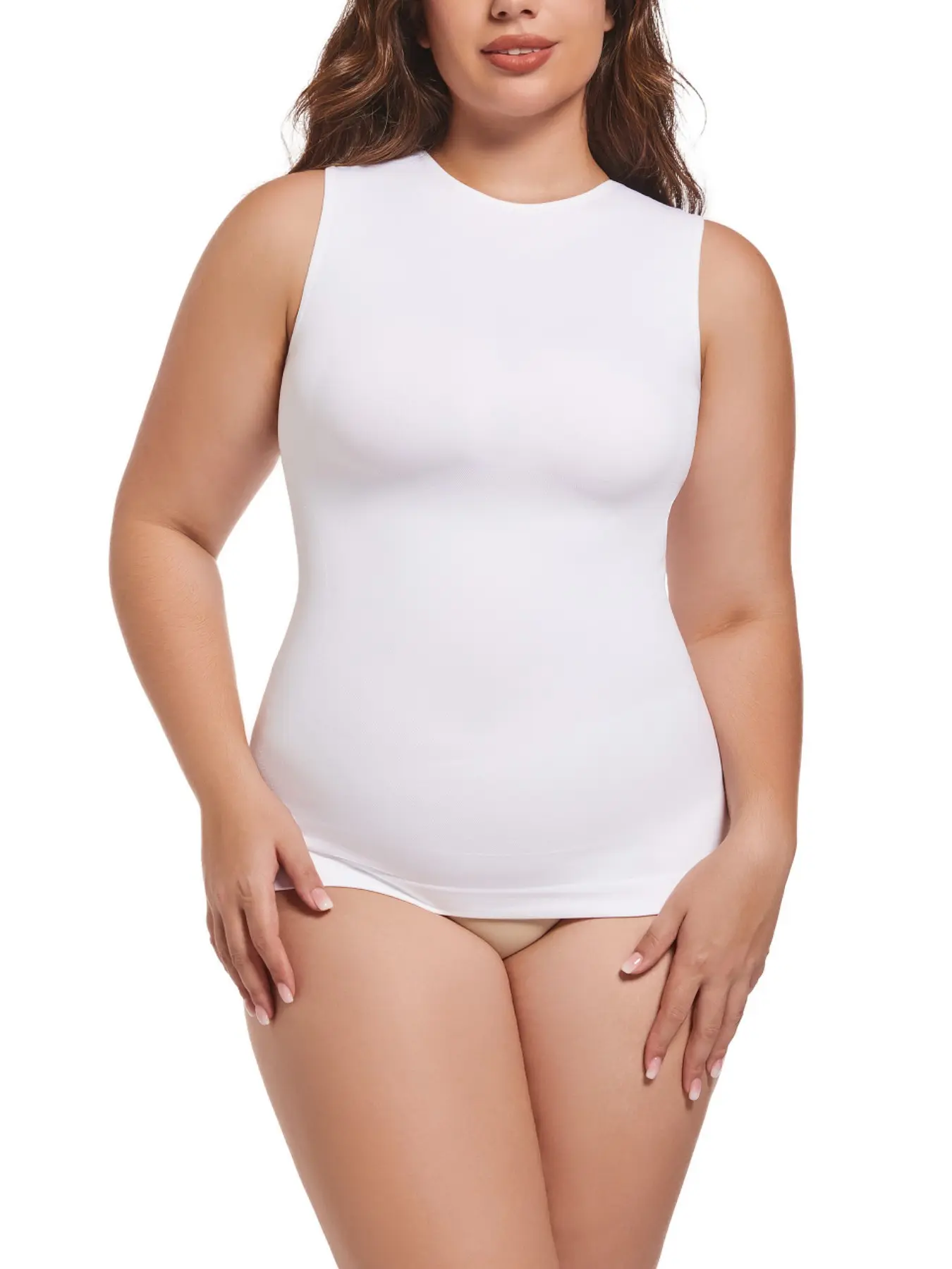 Round Neck Sleeveless Tummy Control Shaping Tank Top, Seamless High Elastic Compression Waist Cincher, Casual Body Shaper Vest