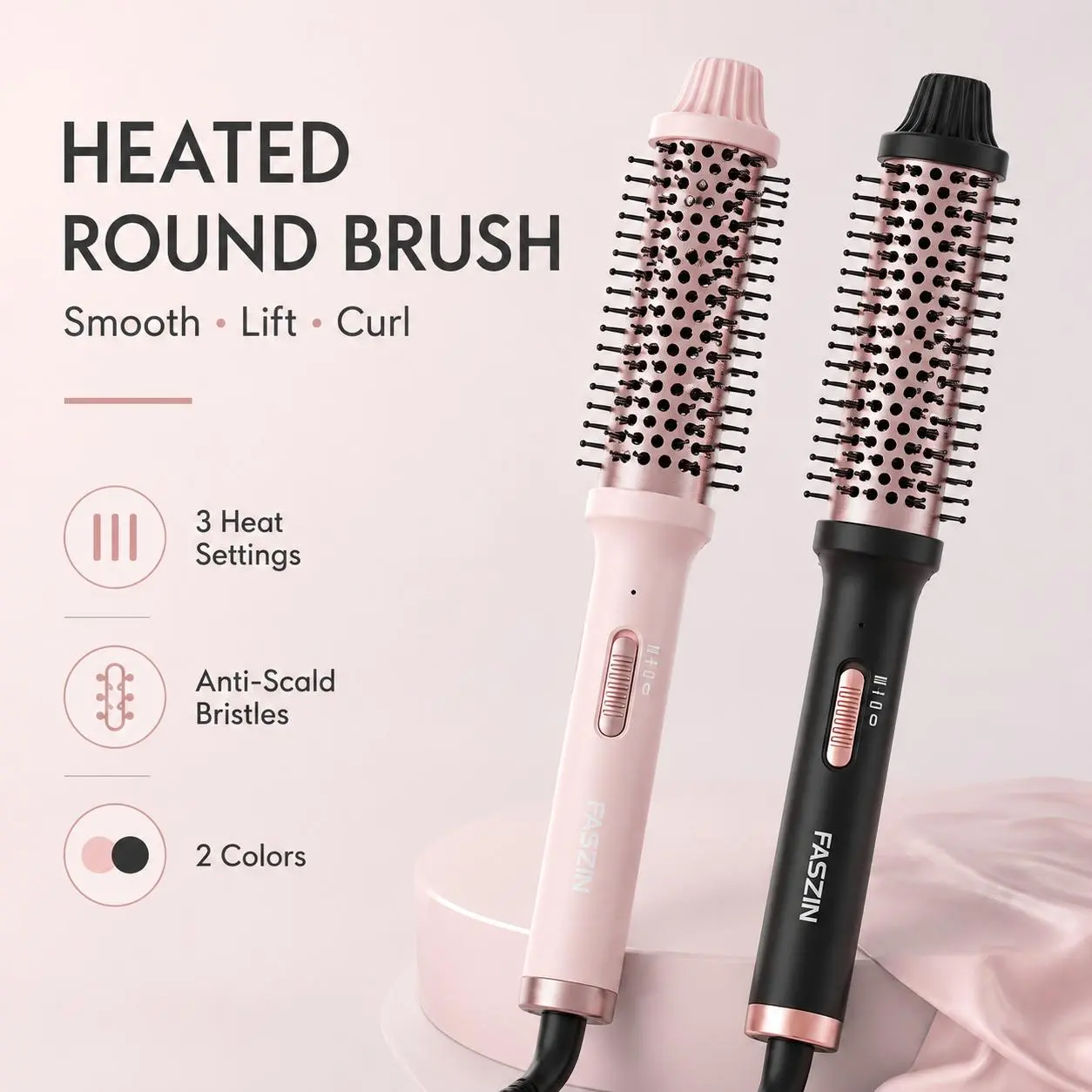 1.5 Inch Heated Round Brush, Hot Thermal Styling Brush for Blowout Look, Root Volume, Soft Curls & Smooth Ends, Anti-Scald Bristles, 3 Heat Settings for Straight or Wavy Hair