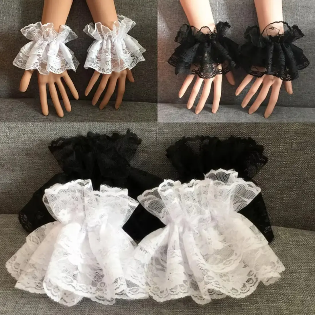 1Pair Hand Sleeve Wrist Cuffs Ruffled Floral Black Lace Elastic Bracelet Elegant Women Girls Wrist Warmers Gloves Gift