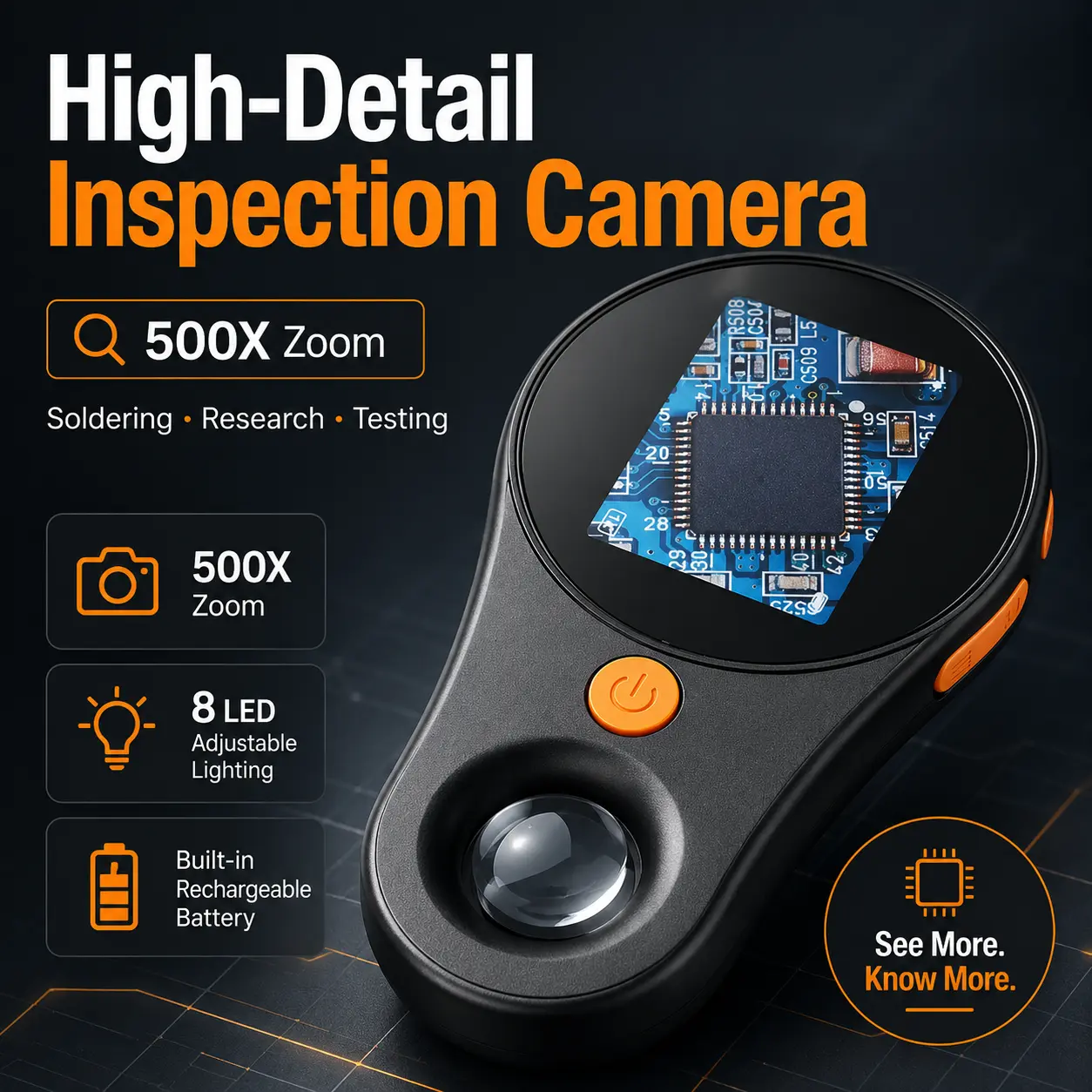 Handheld Compact Digital Inspection Microscope with 500X Max Magnification, Ultra-Macro Lens, Digital Screen – for Electronics Maintenance, Scientific Research, Educational Use