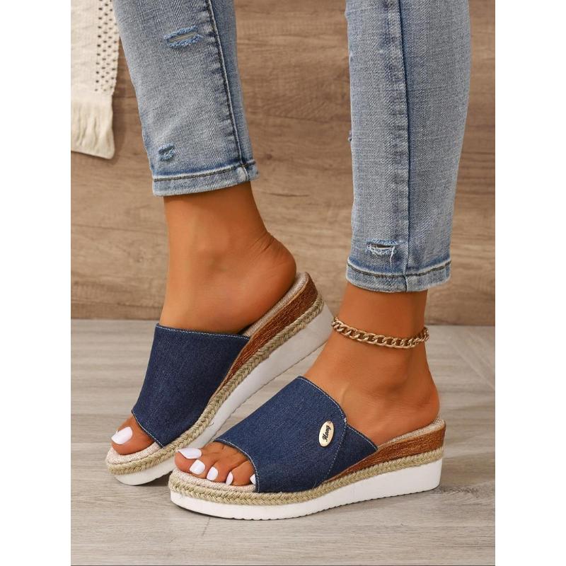 (New)Women's Fashionable Plain Color Wedge Sandals, Casual Comfortable Platform Sandals for Summer, Espadrilles Wedges, Sandals Slippers, Lightweight Breathable Shoes for Daily Wear, Footwear