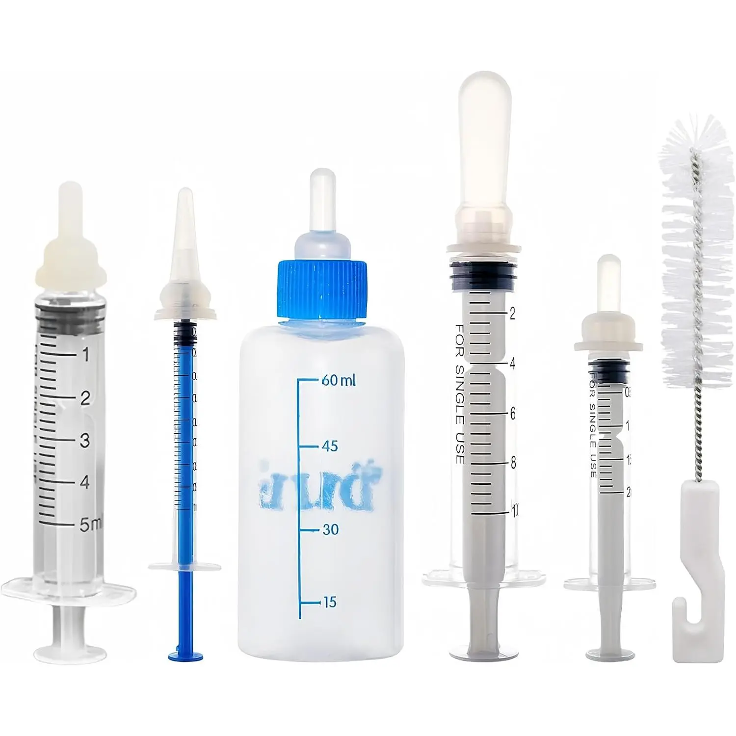 Kitten Bottle Feeding Kit Set - 1ml/3ml/5ml/10ml/60ml Nursing Bottle Feeders, Automatic Milk Dispensing & Growth Monitoring Supplies for Newborn Kittens, Puppies with Stainless Steel Bowl, Silicone Parts, Food Storage, Slow Feeding, Voice Recorder