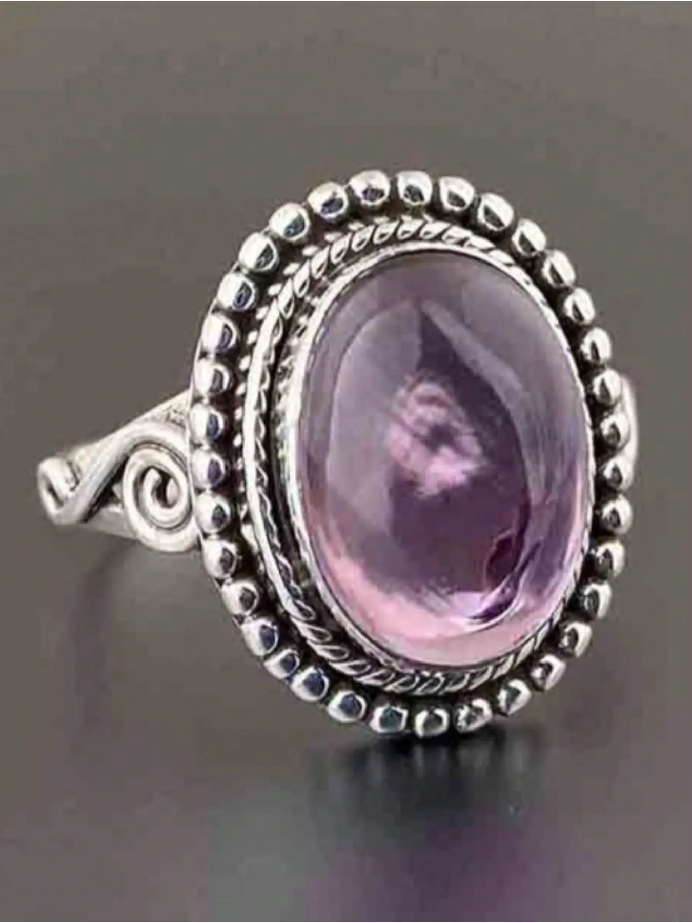 Vintage Amethyst Statement Ring - Boho Plated Oval Crystal Healing Ring for Women Retro Gothic Jewelry Gift Stone Crystal Rings