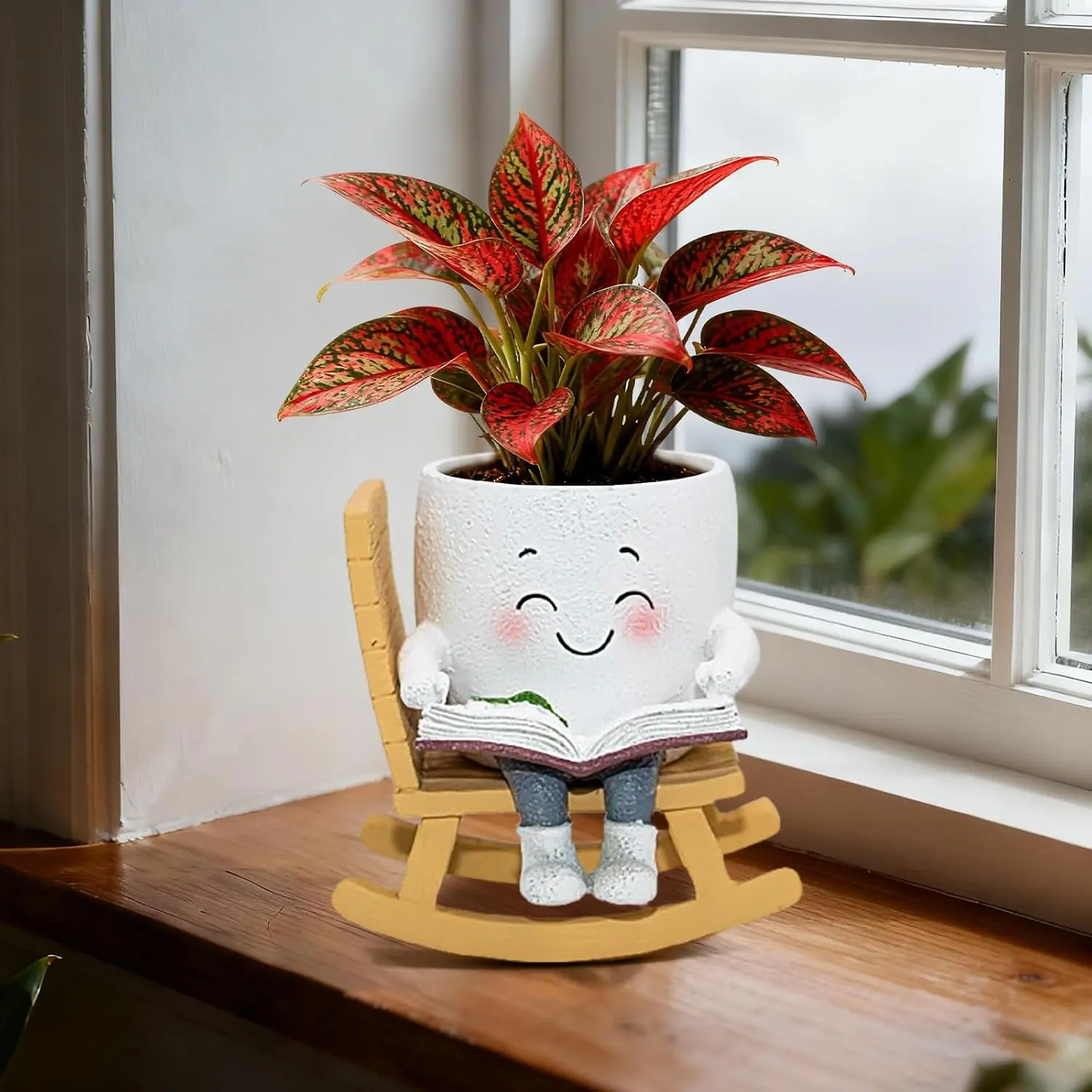 Smily  Rocking Chair Read Book Planter Pots for Indoor Outdoor | Cute Succulent Pots with Drainage Hole,   Flower Pot,  Funny Garden   for Mother Christmas Birthday