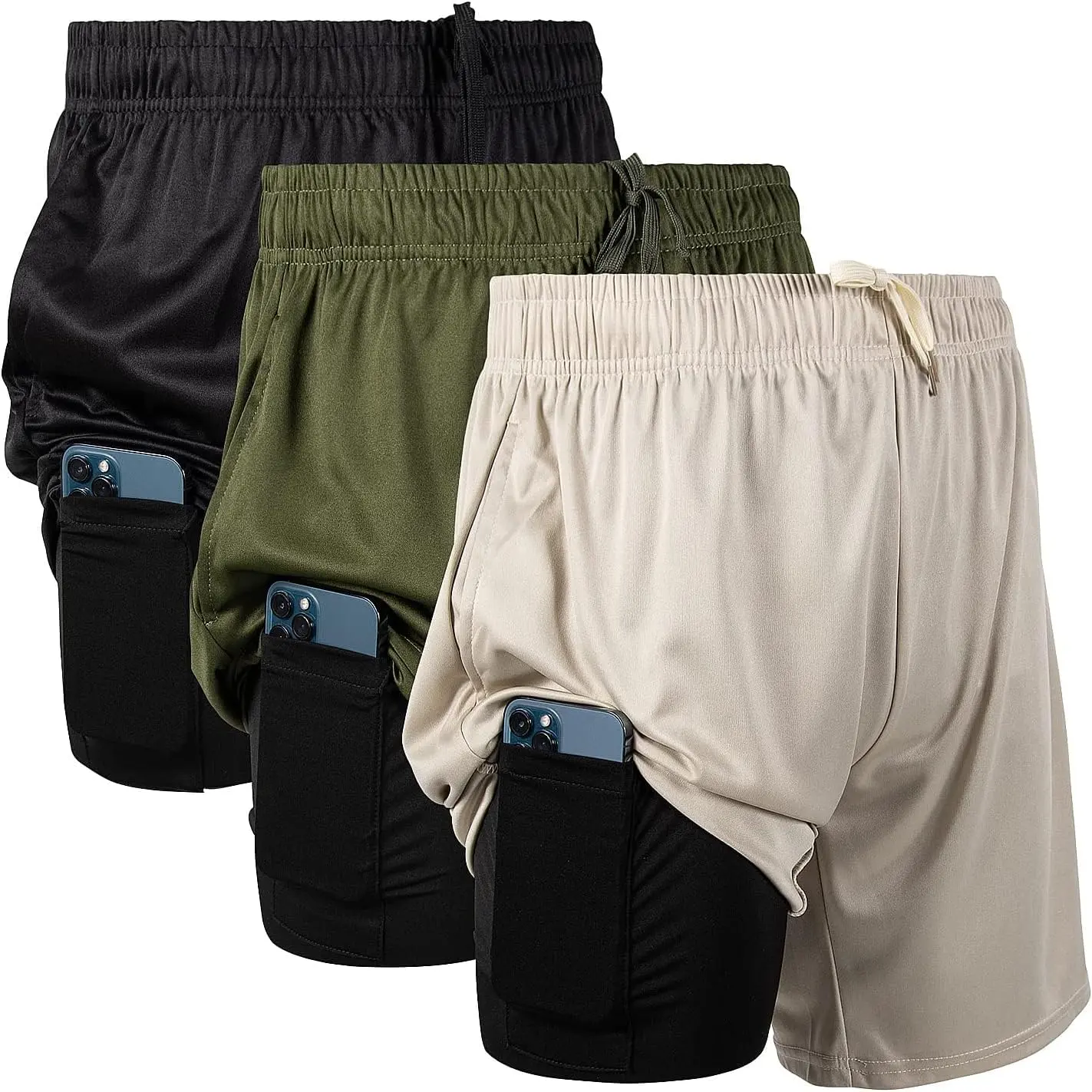 Men's 3-Pack 2 In 1 Athletic Running Shorts, 7-in Inseam Compression Shorts for Workout Gym