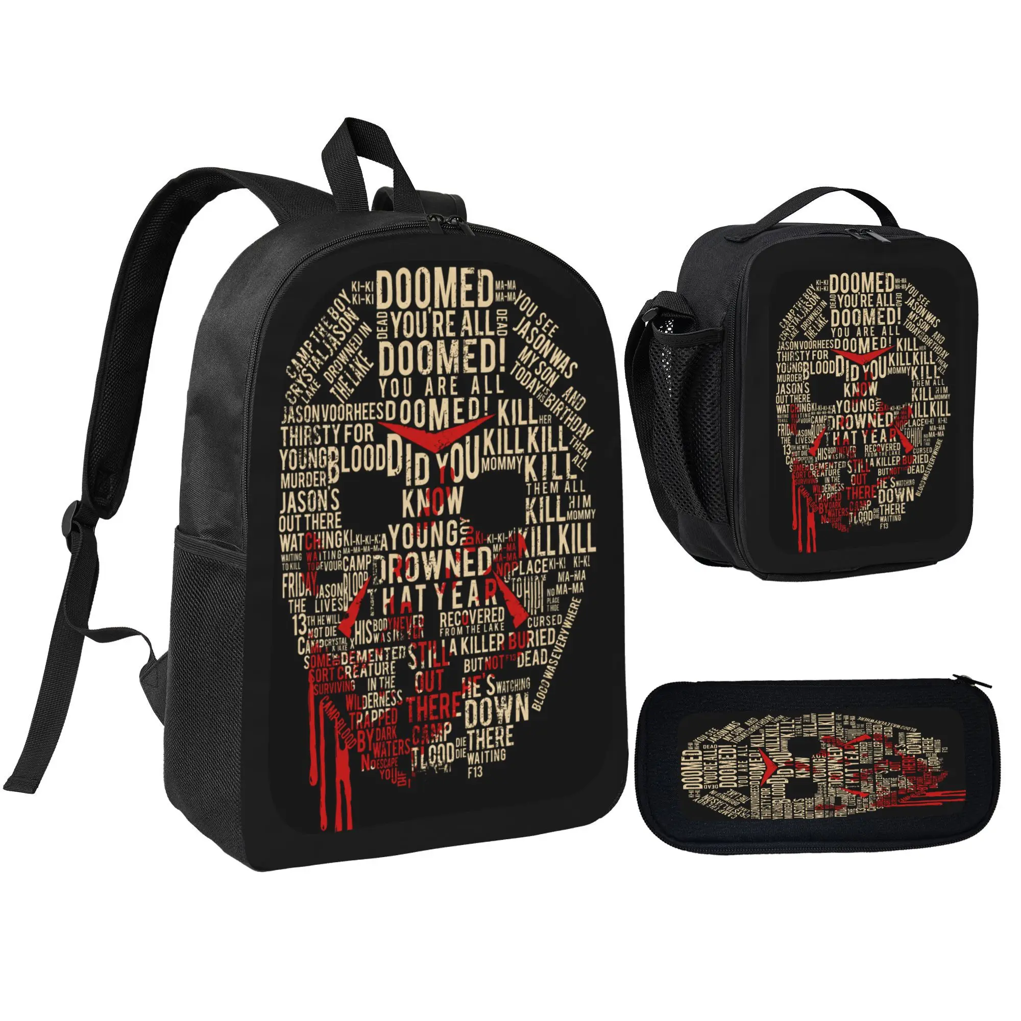 Classic Horror Word Art Mask Backpack Slasher Film Blood Drip Design Everyday Bag Halloween Gift for Horror Fans