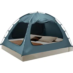 Bed Tent for Twin Size Bed, 3-Door Canopy with 80% Blackout & Breathable Mesh, Portable Private Sleeping Tent for Adults, Kids - Easy Setup Bedroom Privacy & Nap Space (Lake Blue)