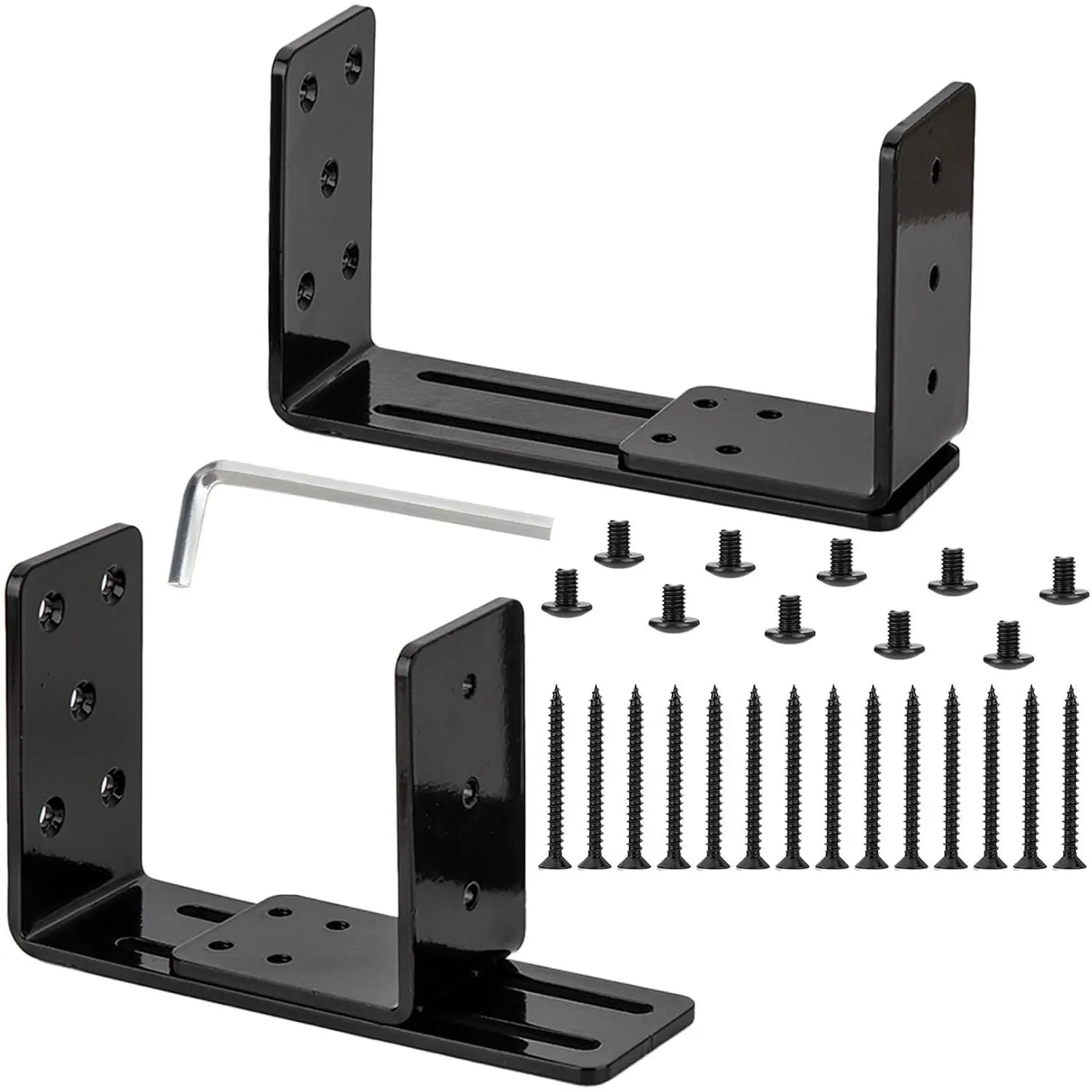 Adjustable Door Barricade Brackets, 2 x Door  Brackets, Drop Open Bar Holder for  Door, U Bracket Door Barricade  Bar Bracket for Outswing Inswing Doors Gates 2x4 (Type U)