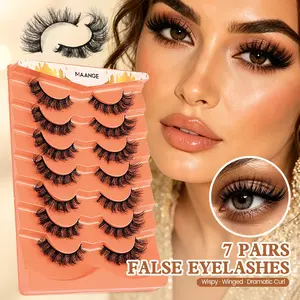 MAANGE 7 Pairs Winged Lashes, Dramatic Curl Wispy False Eyelashes, Soft & Lightweight Faux Mink, Extends Beyond Eye for Cat Eye Look, Perfect for Parties & Special Occasions