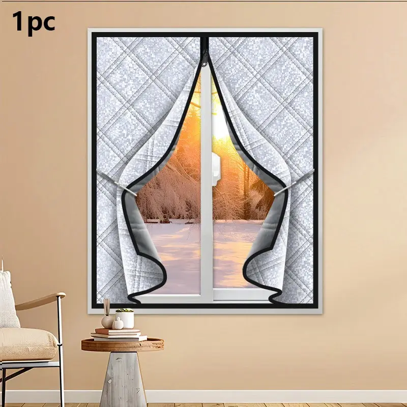 Insulated Curtain Panel, Aluminum Film Oxford Cloth Composite, Cotton Padding, Windproof Sealed, No Nails Installation, Home Window Winter Insulation
